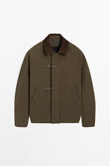 Jacket with leather collar detail — DARK KHAKI 2