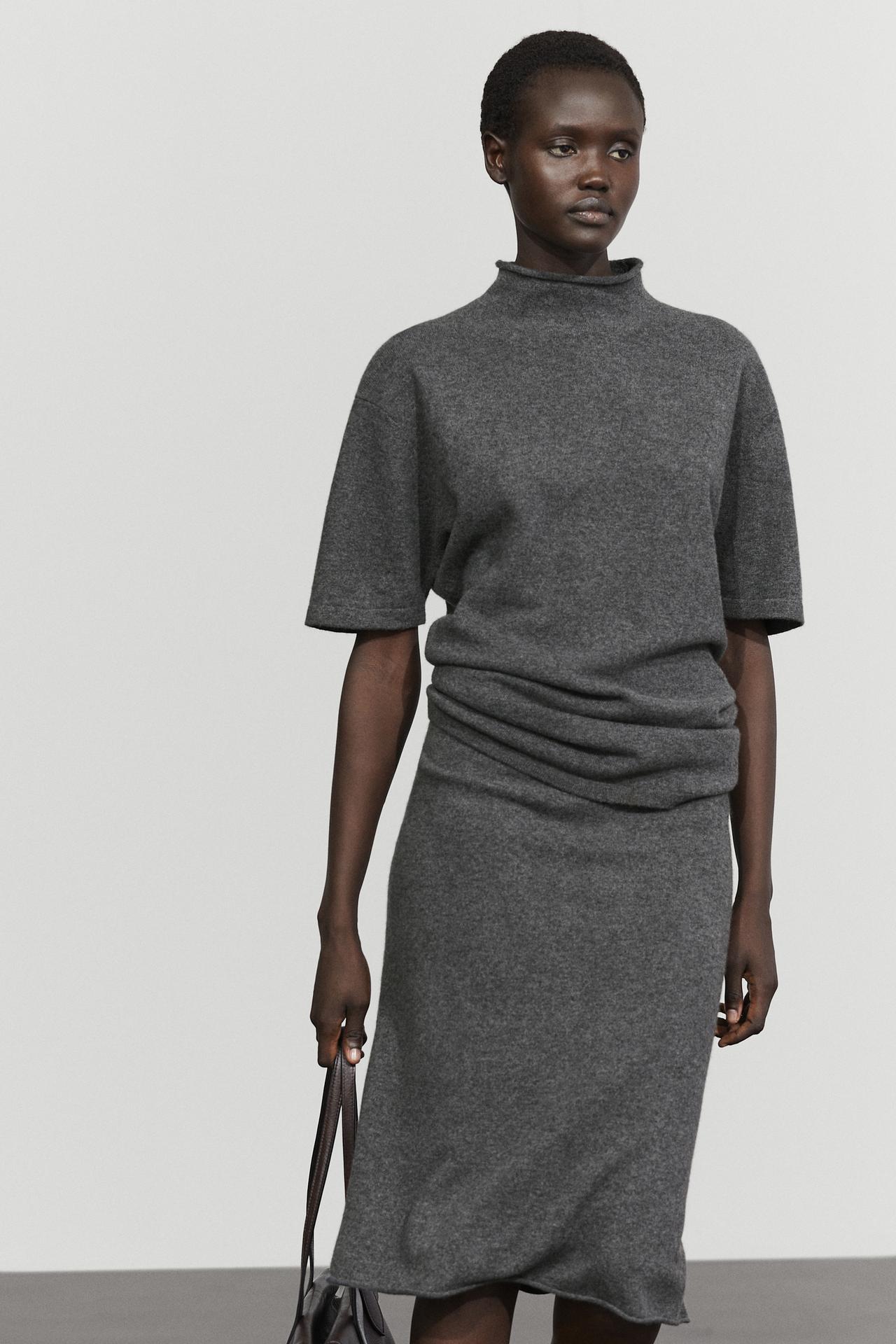 Wool-blend knit mock neck sweater — MEDIUM GREY