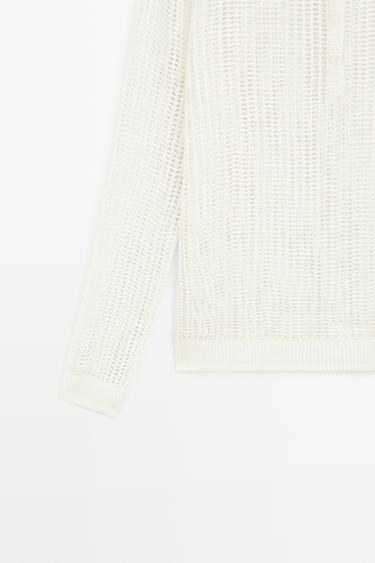 Cutwork knit button-up sweater - STUDIO — WHITE 7