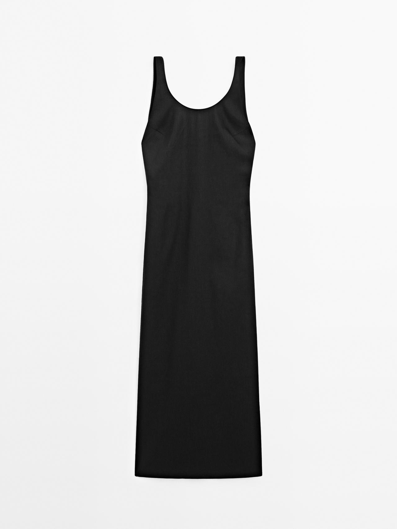 Massimo Dutti - Dame - Midikjole Med Dyb Udskæring På Ryggen - Sort - 38