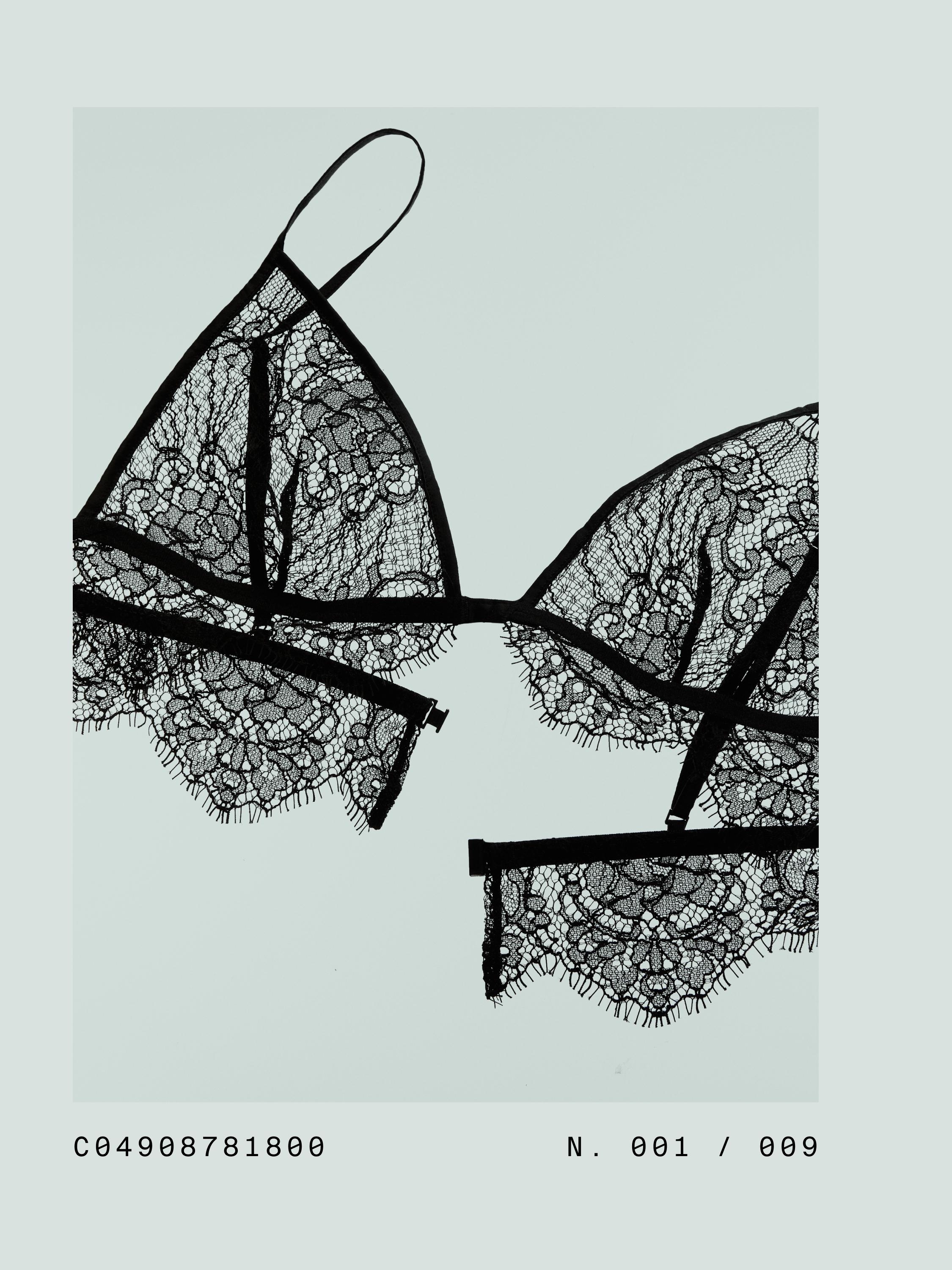 Lace cotton blend bralette — BLACK