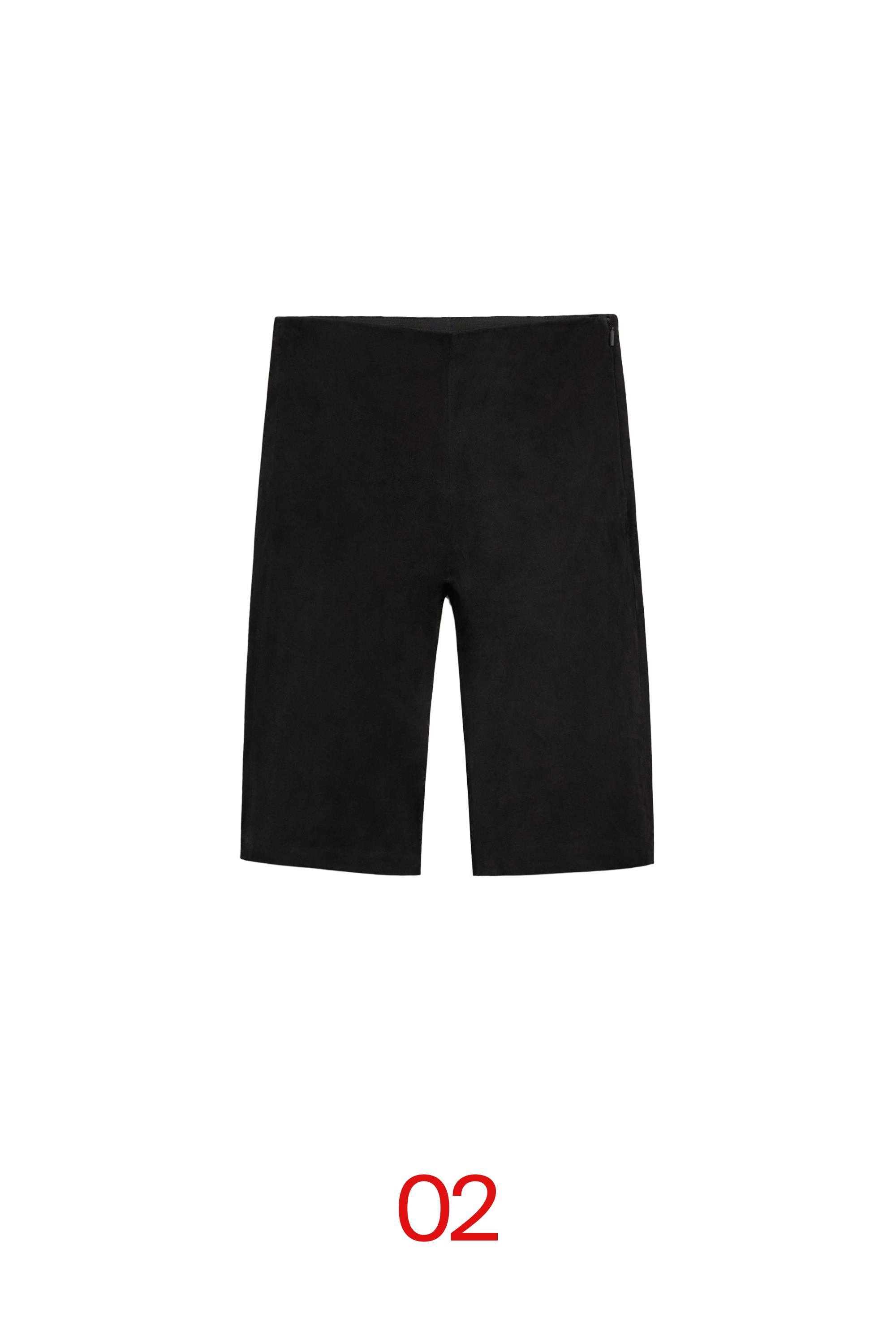 Suede leather cycling shorts — BLACK