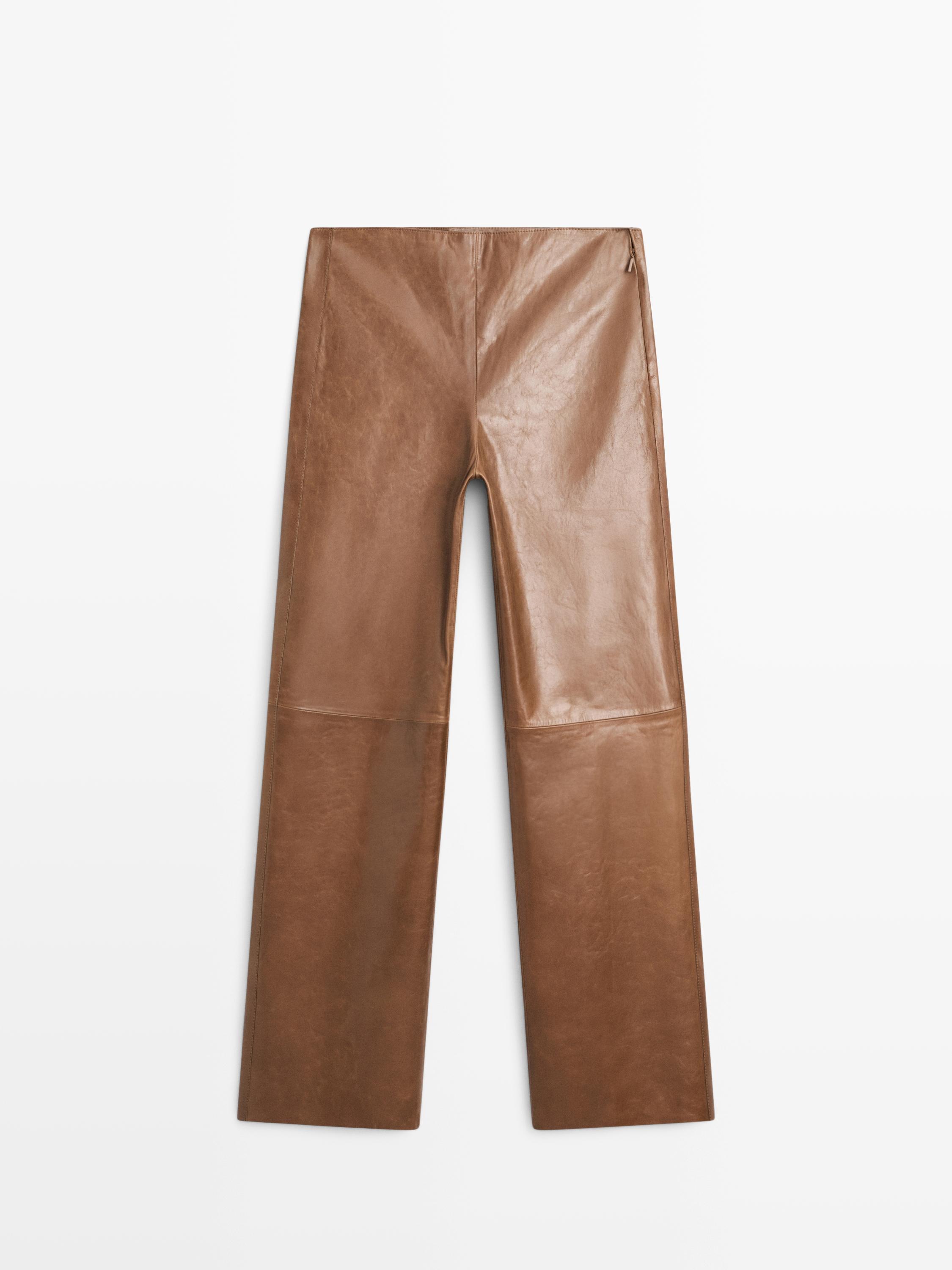 Shiny nappa leather trousers — CAMEL