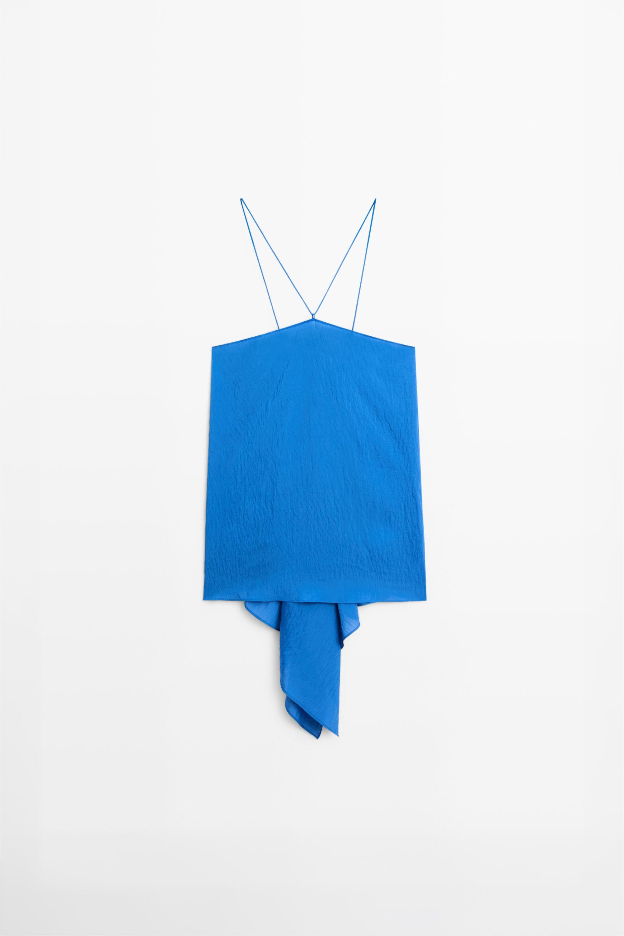 Flowing halter top with tie detail — BLUE