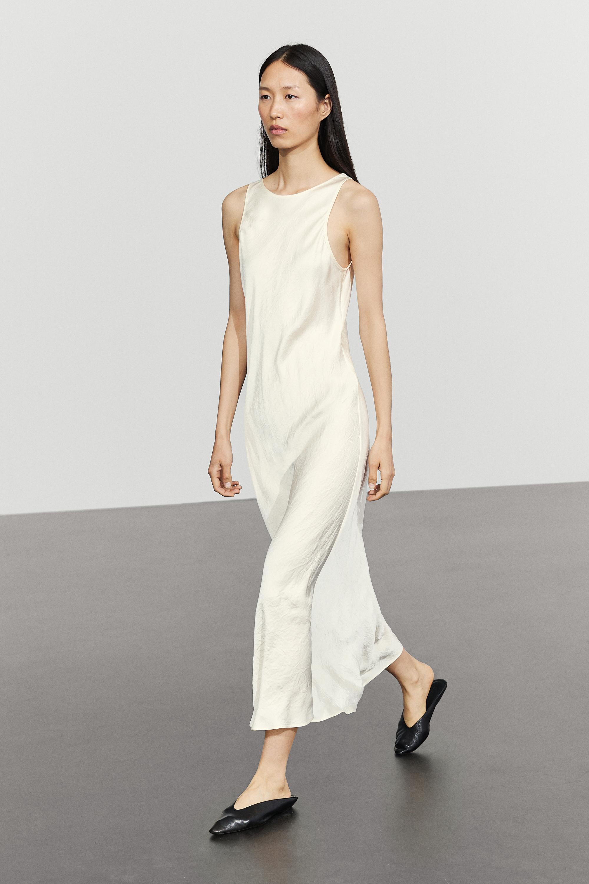 Satin midi dress — SAND BROWN