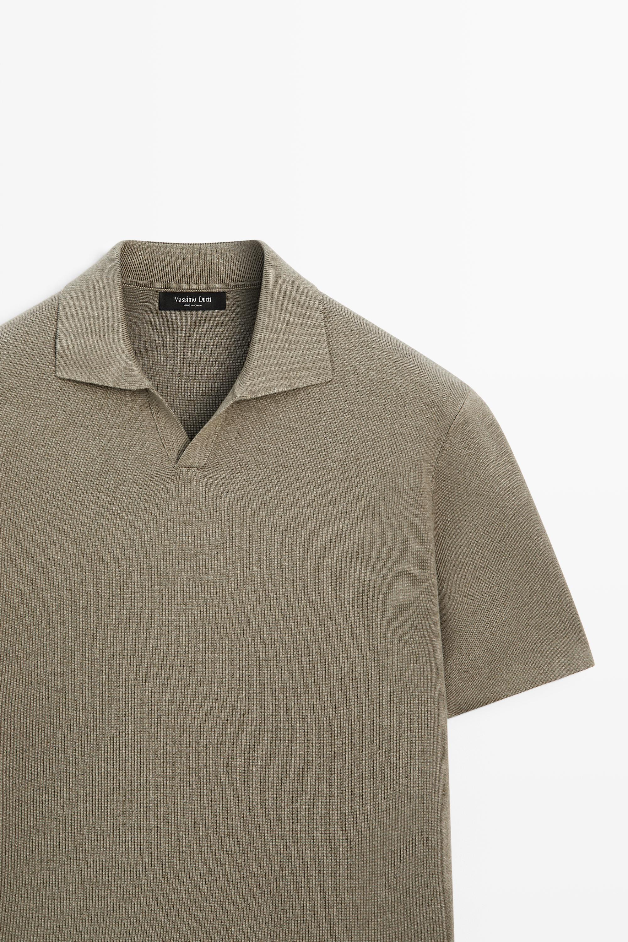 Flowing cotton blend knit polo shirt — GREEN
