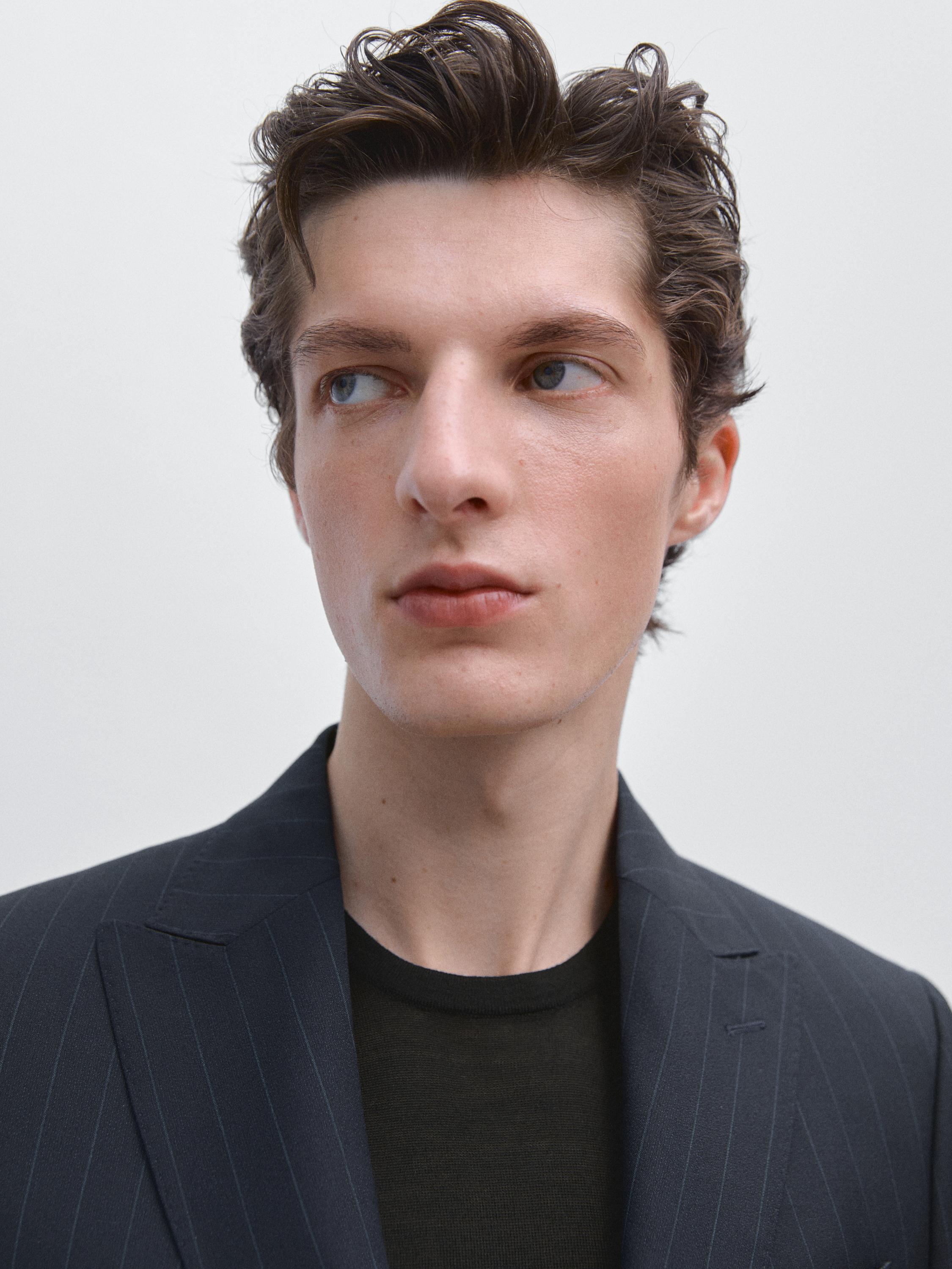 100% wool pinstriped suit blazer — NAVY BLUE