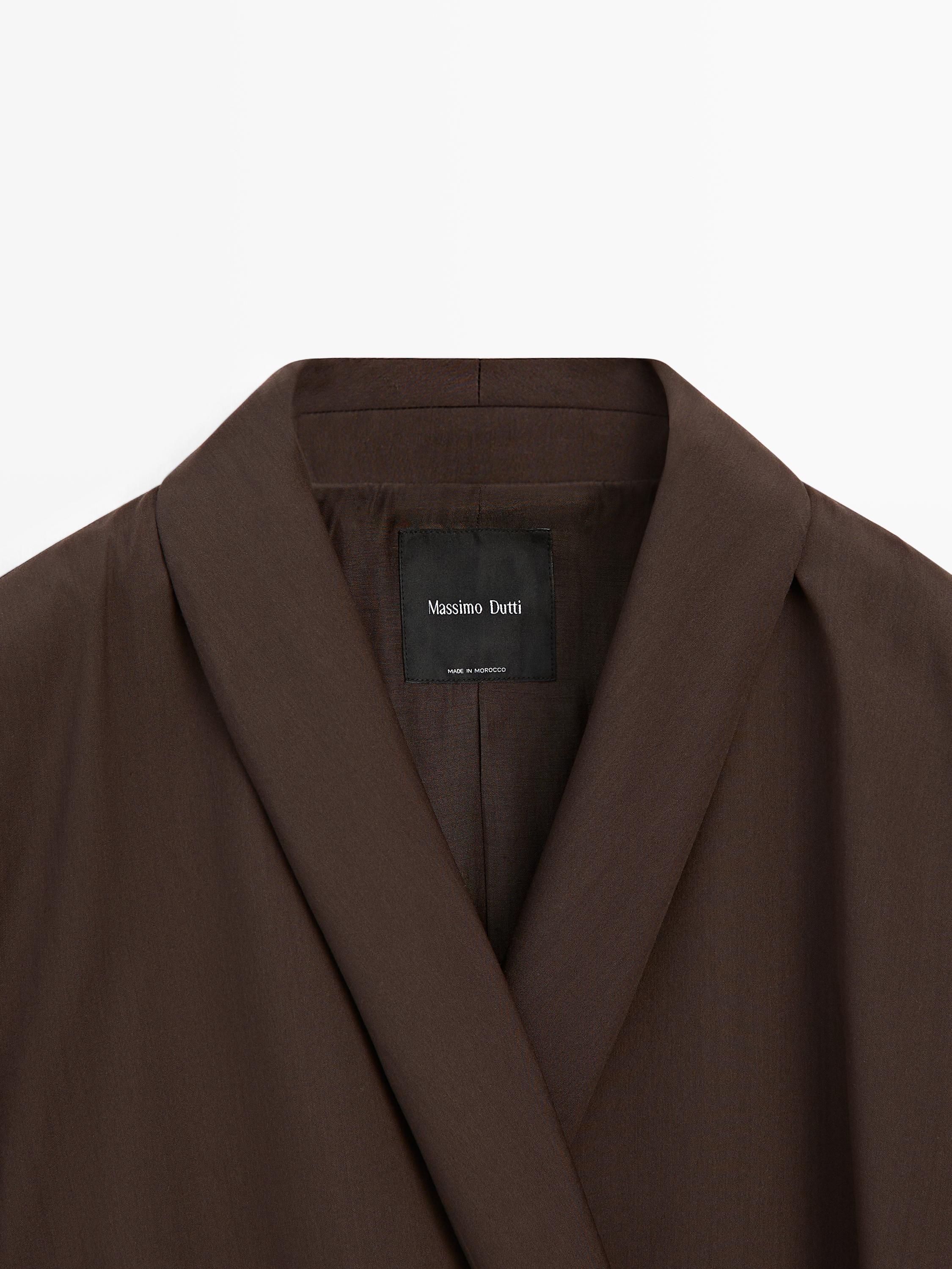 Wool blend blazer with tie detail — Chocolate