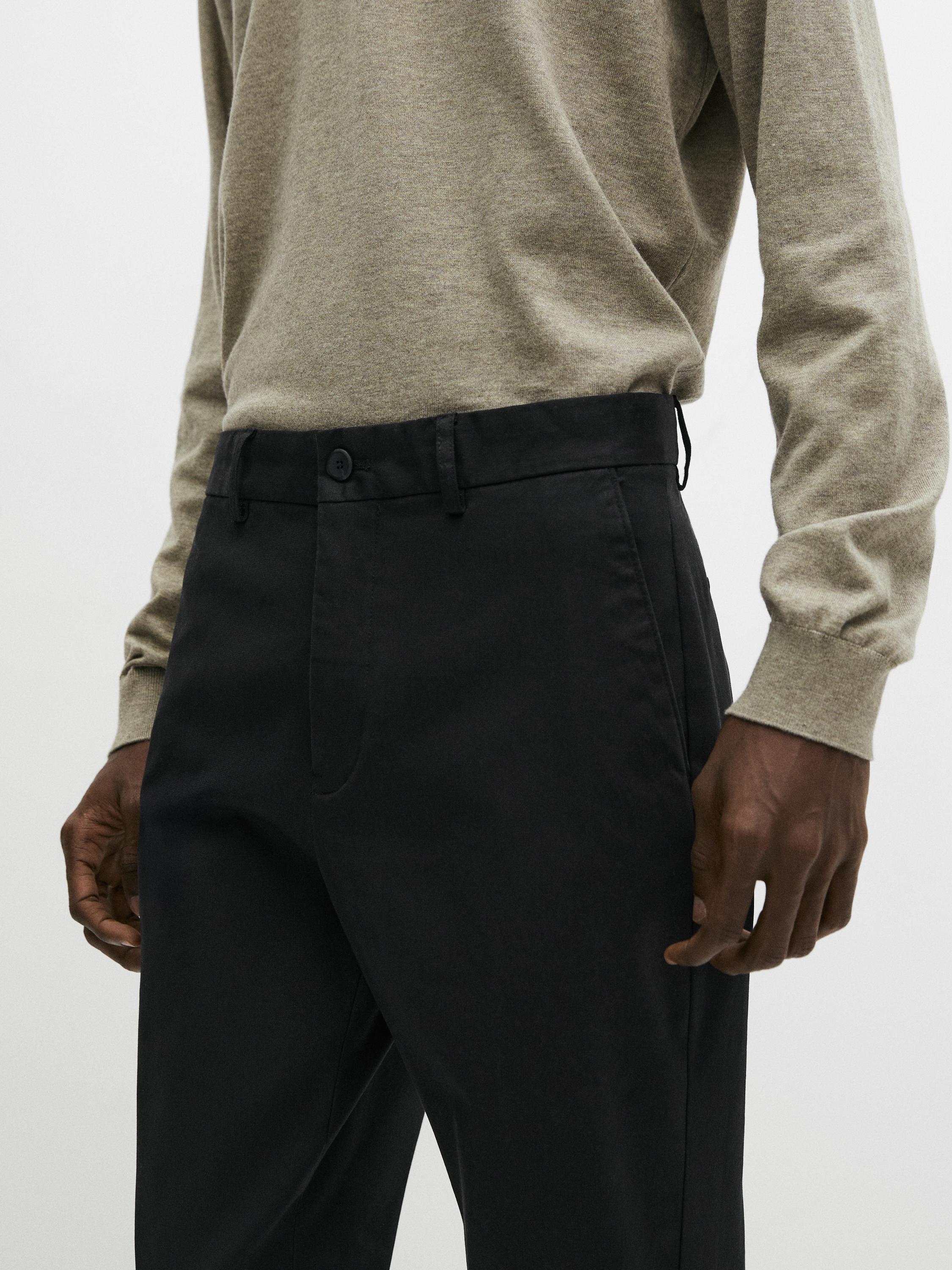 Cotton blend tapered fit trousers — NAVY BLUE