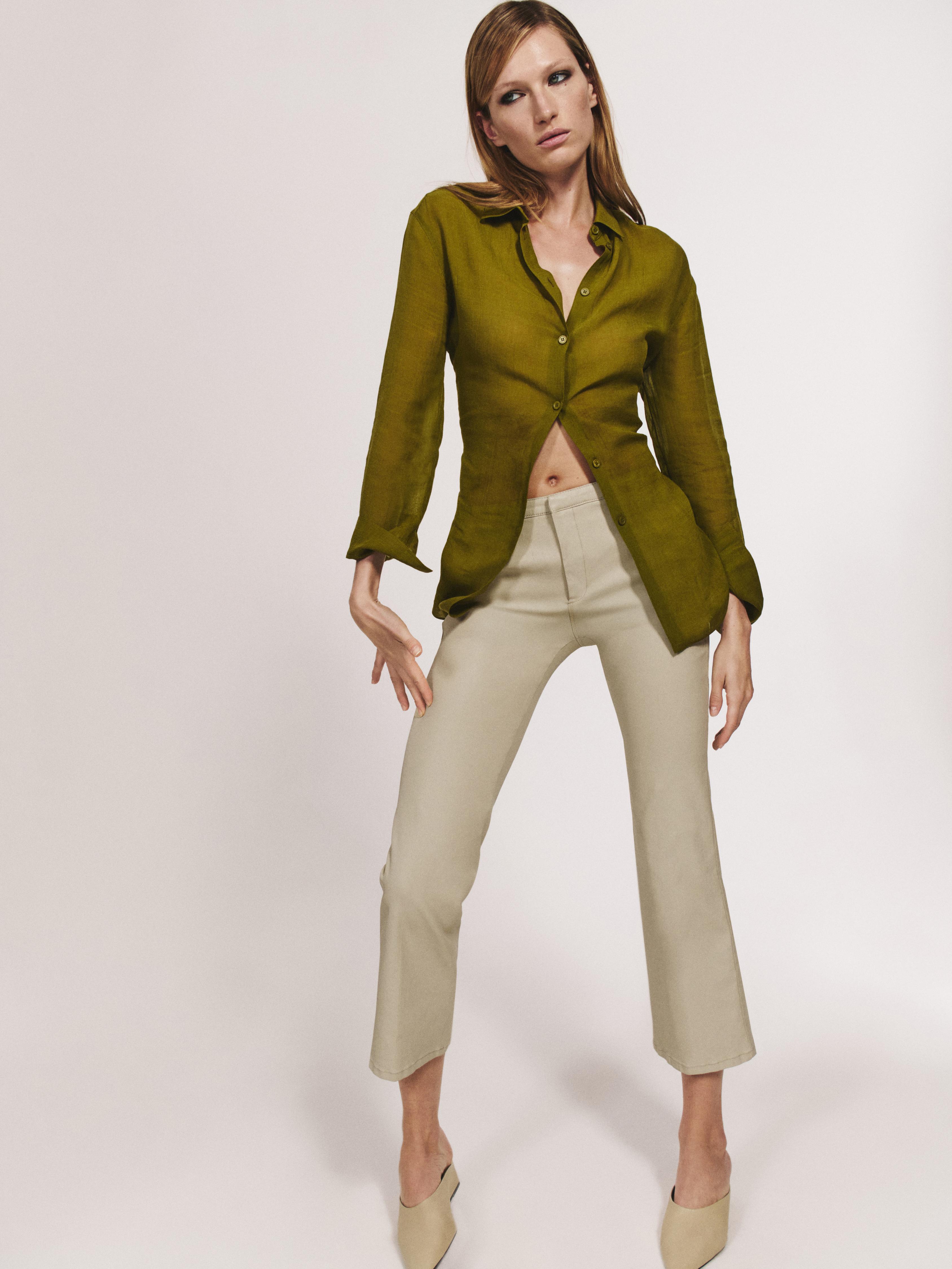 Flowing shirt with shirt collar — GREEN