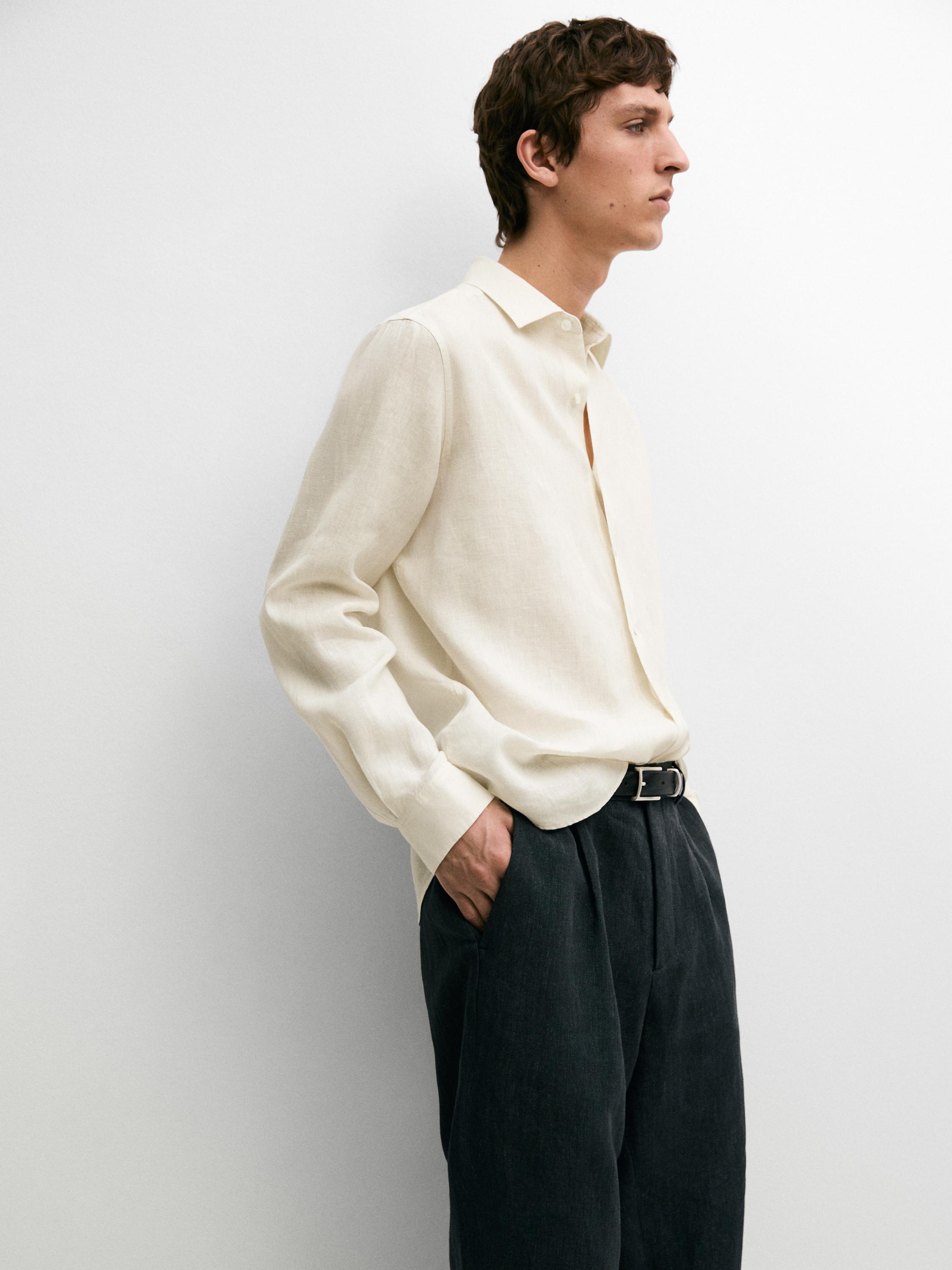 Extra fine regular fit linen shirt — BEIGE