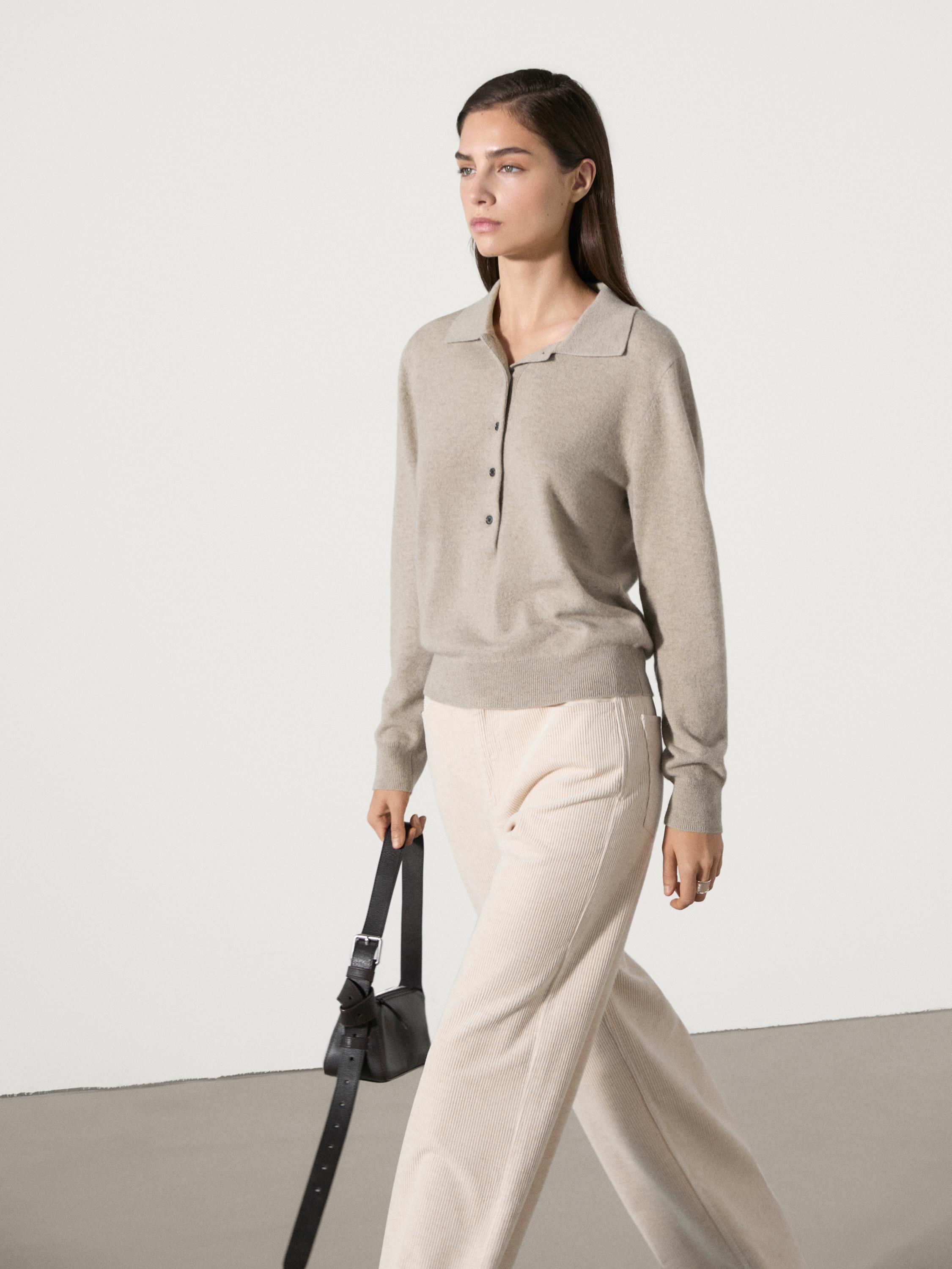 100% cashmere knit polo sweater