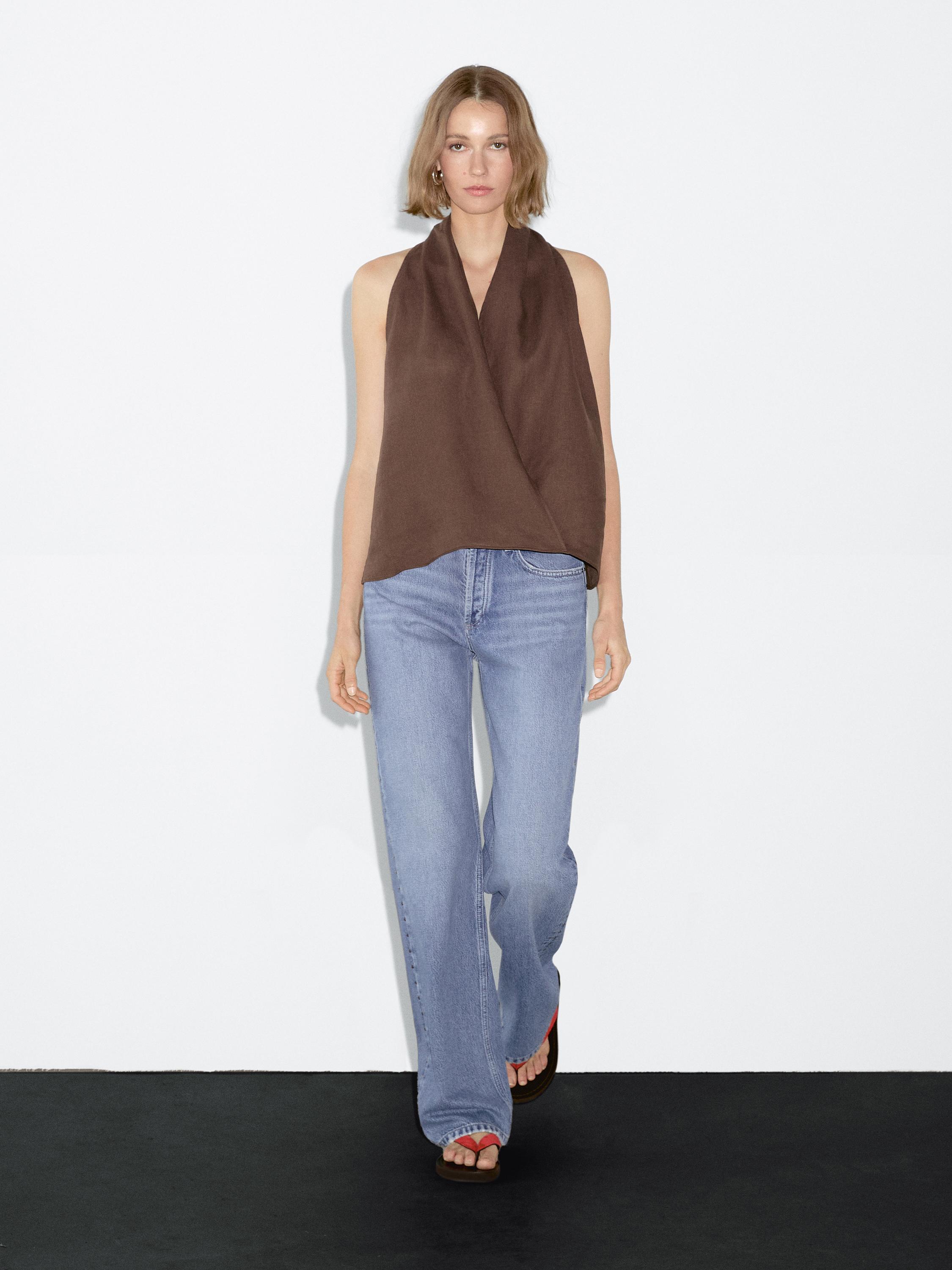 Linen crossover halter top