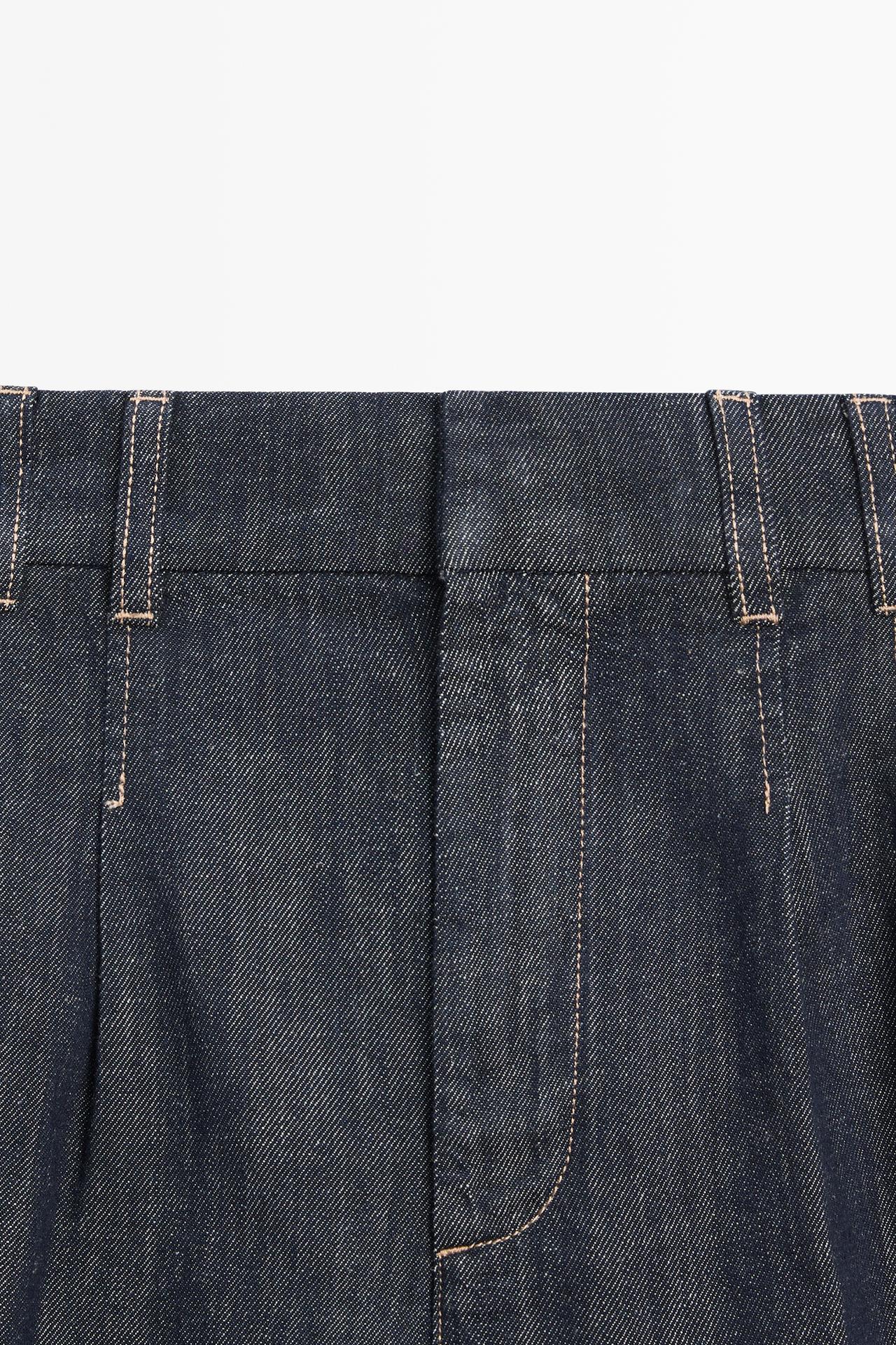 Cotton denim Bermuda shorts with topstitching — DARK BLUE