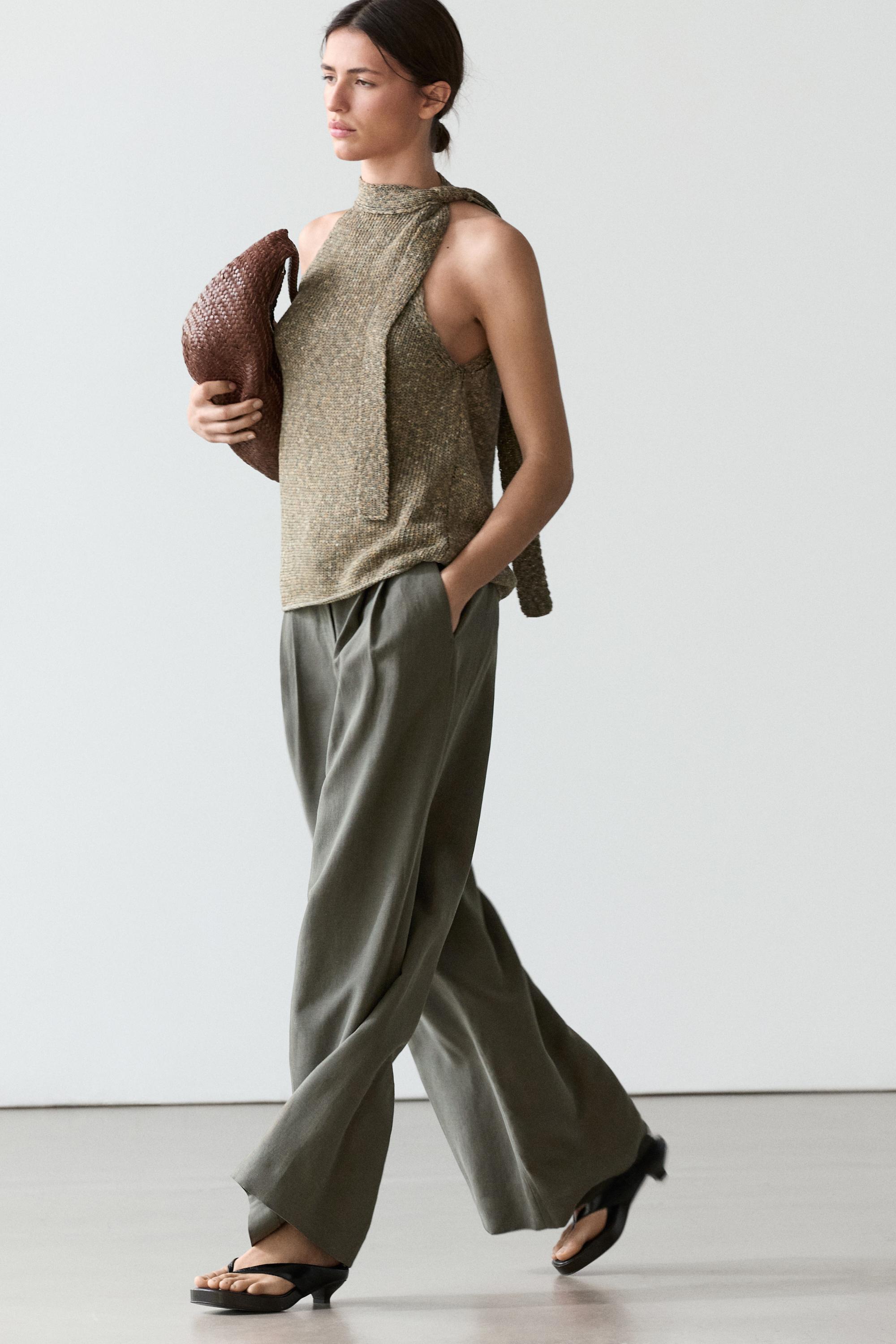 100% cotton halter top with tie detail — GREEN