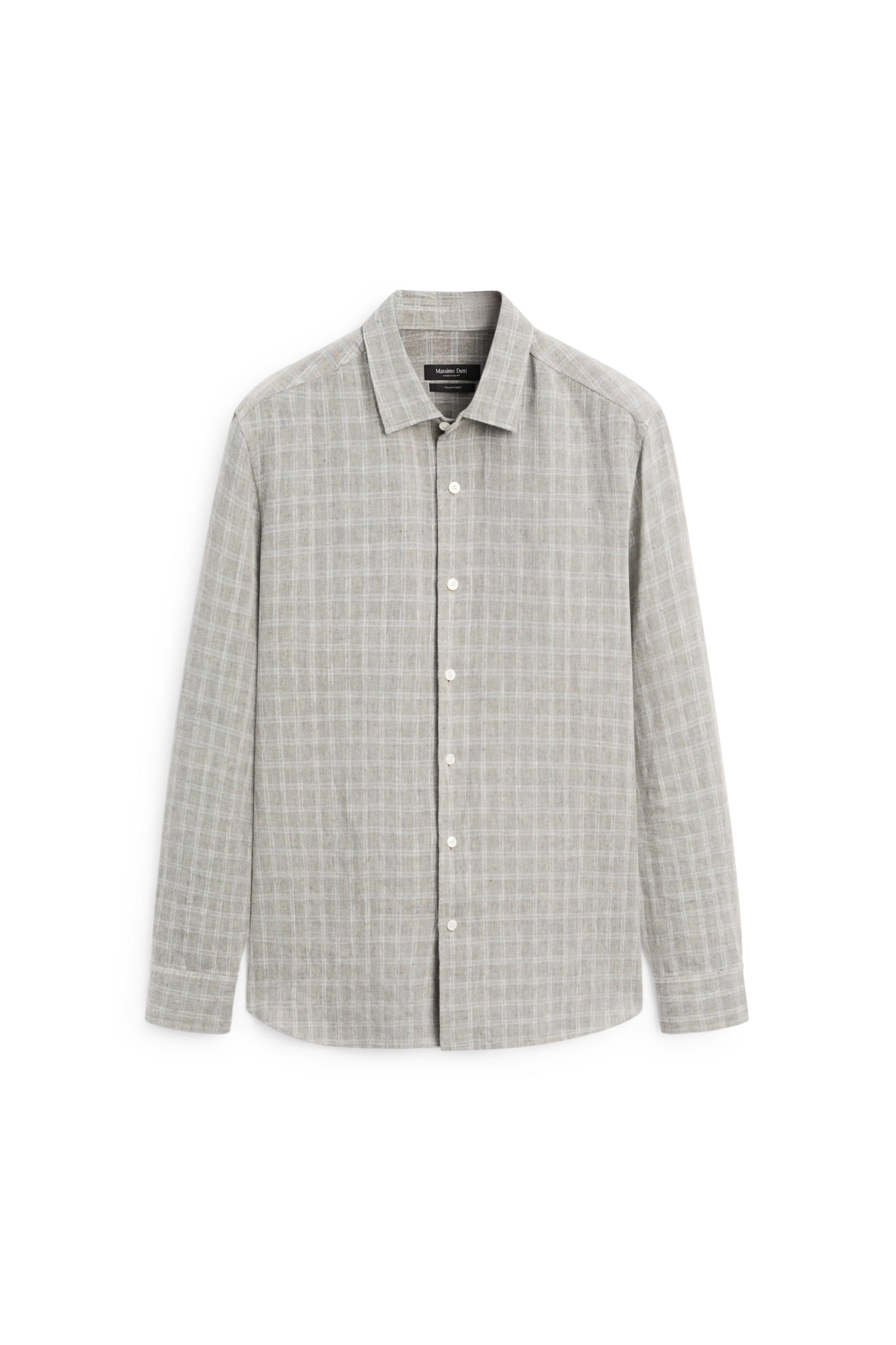 100% linen check shirt — GREY