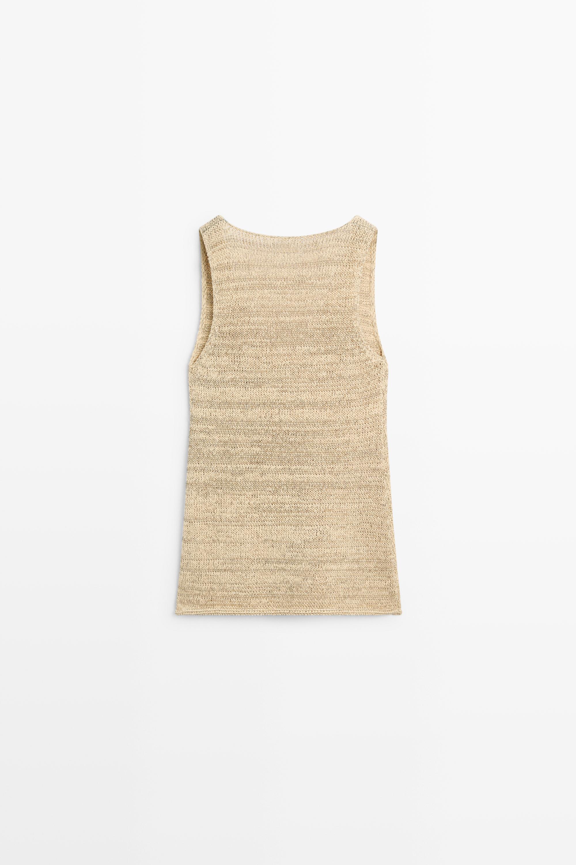 Melange cotton blend knit top — Beige