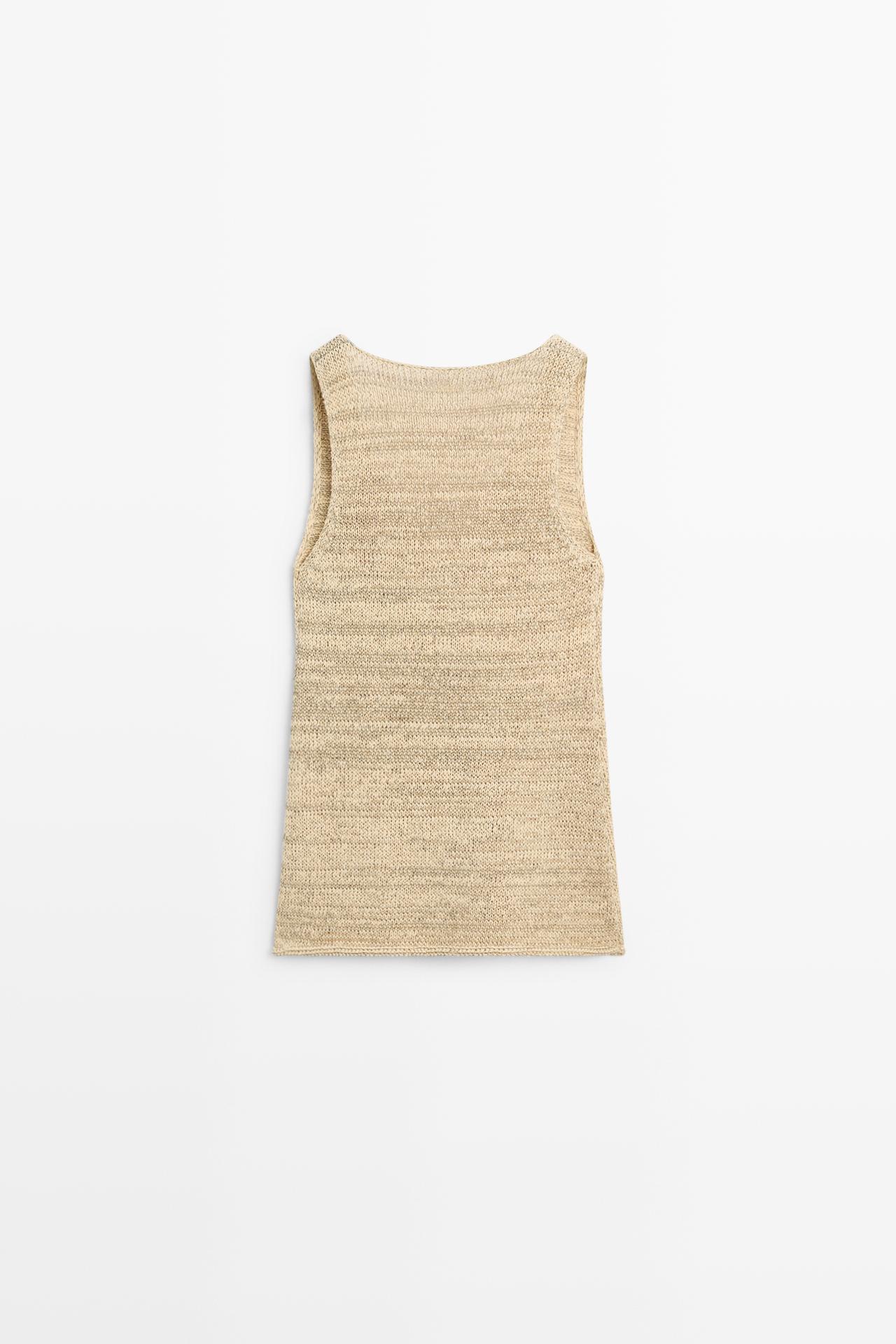 Melange cotton blend knit top — Beige