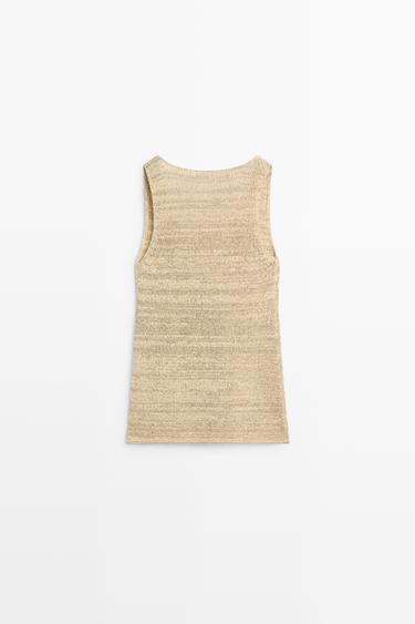 Melange cotton blend knit top — Beige 6