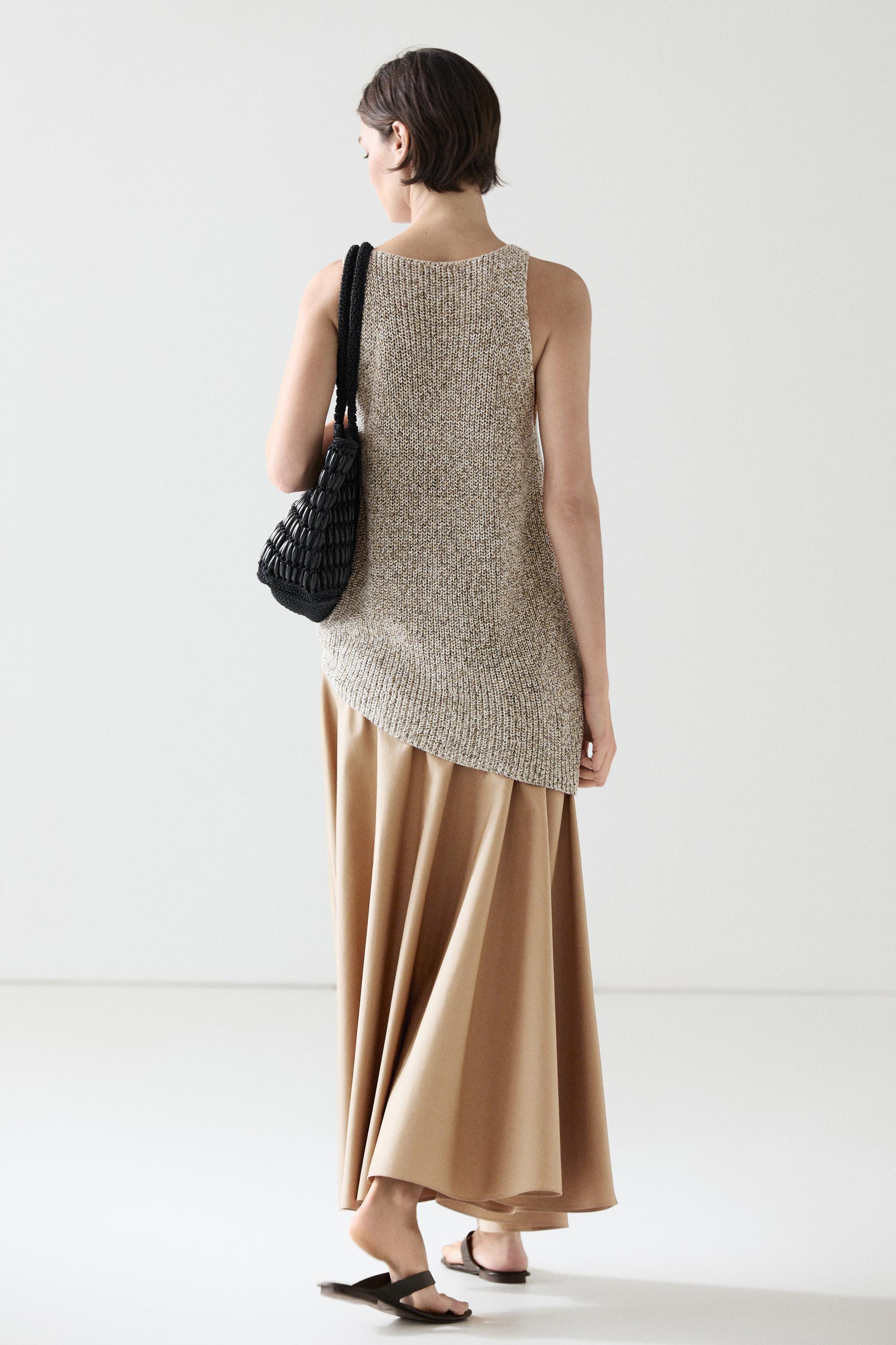 Flounce midi skirt with yoke detail — CAMEL