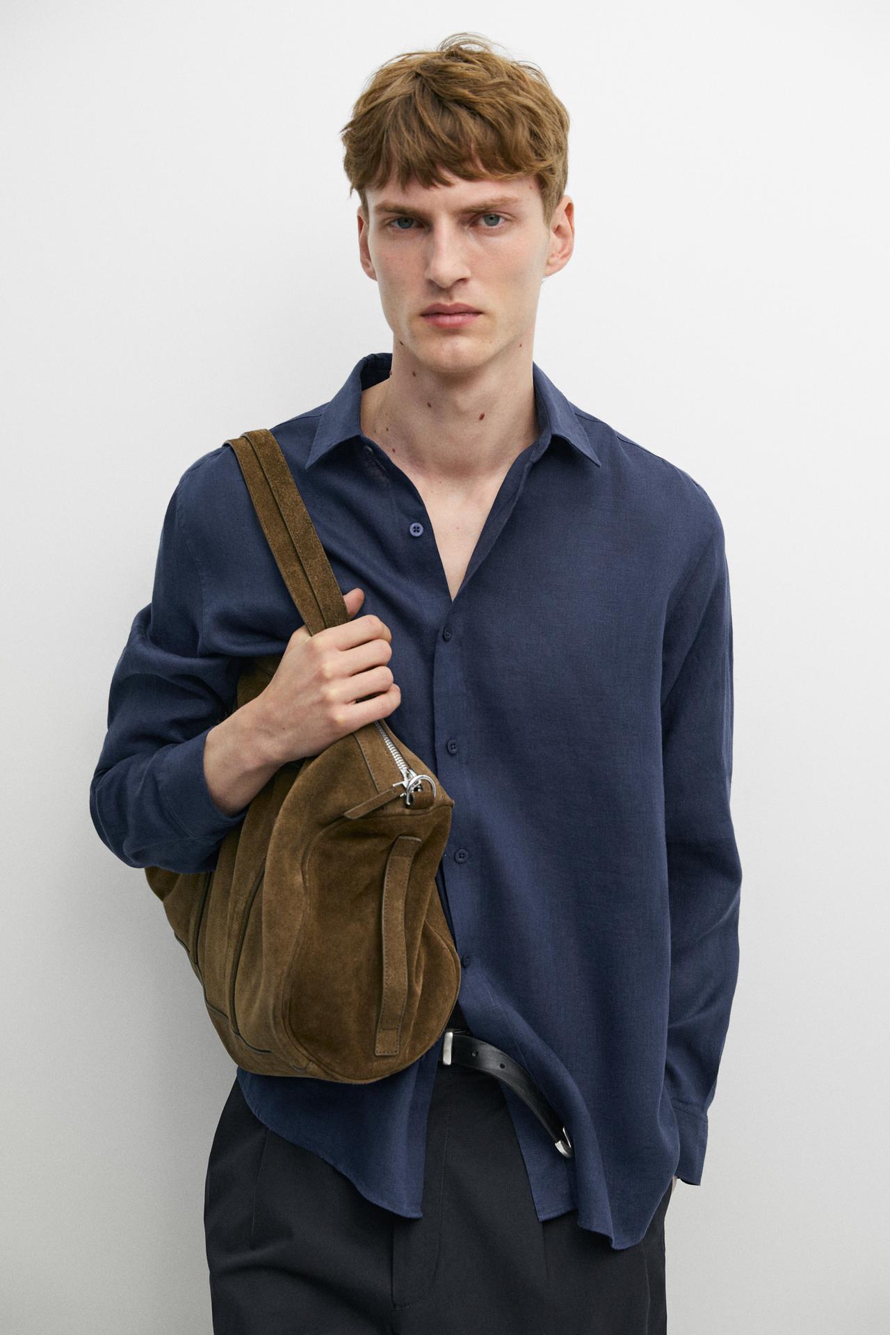 Slim fit 100% linen shirt — DEEP BLUE