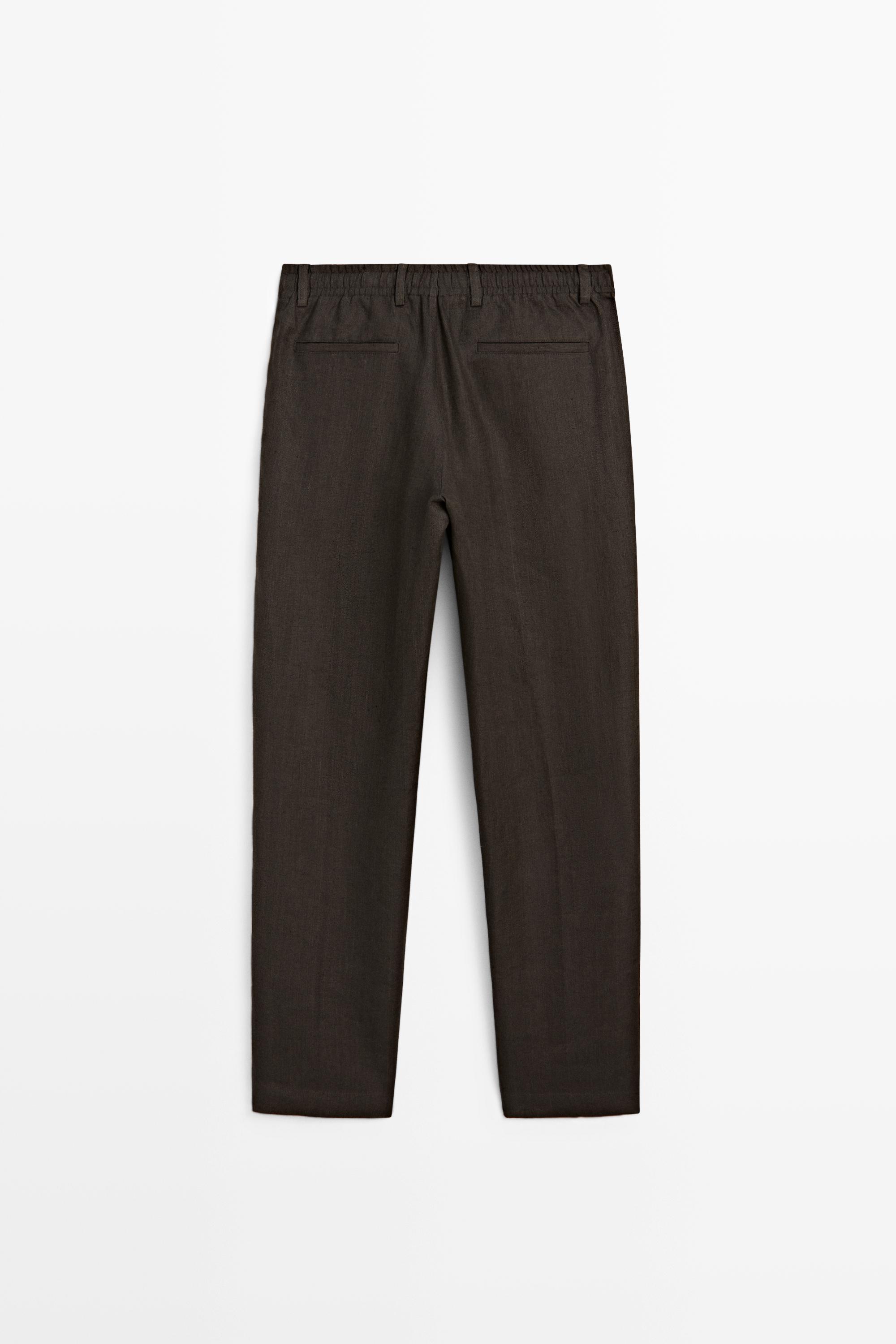 100% linen pants with elastic waist — BROWN