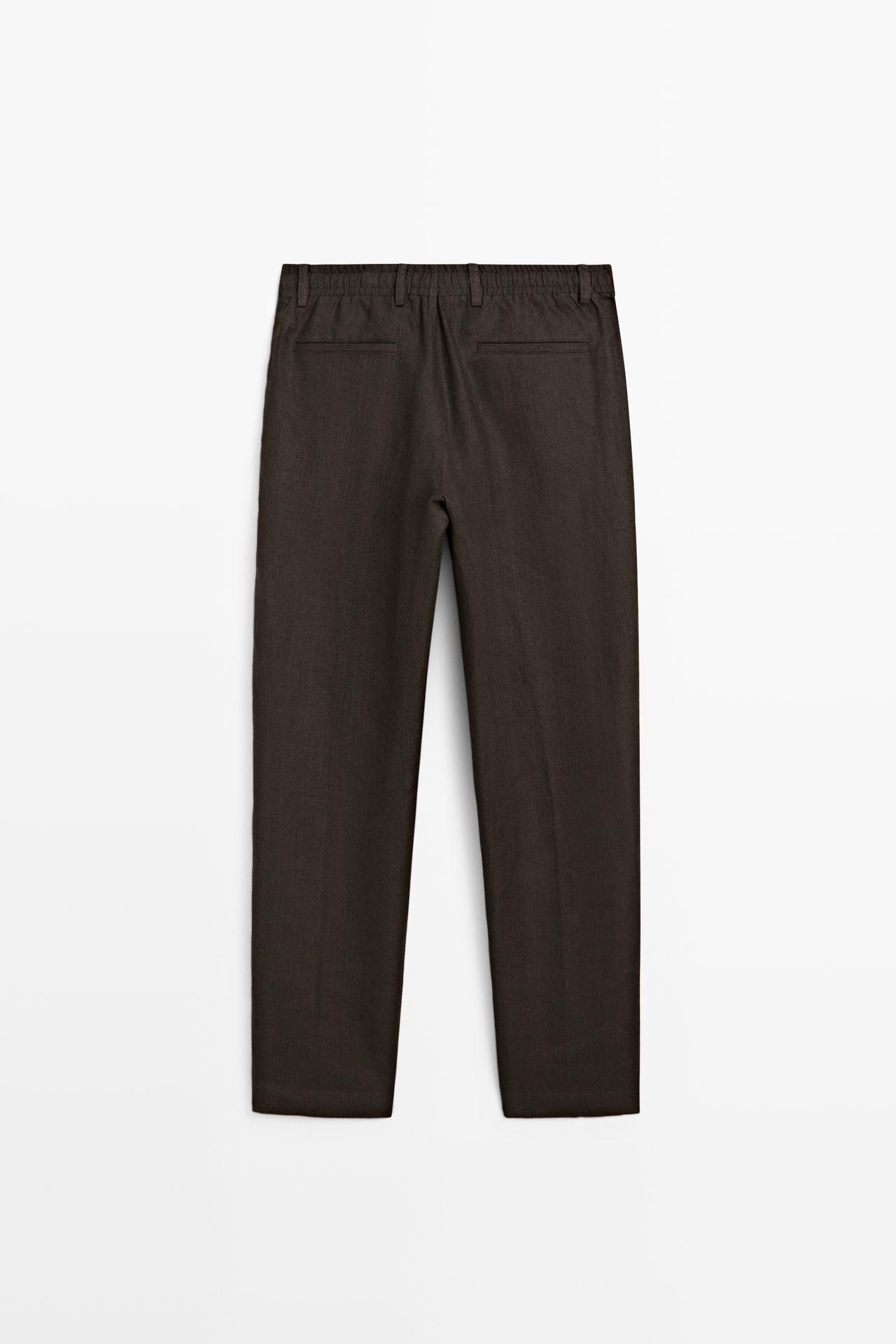 100% linen pants with elastic waist — BROWN