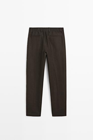 100% linen pants with elastic waist — BROWN 6