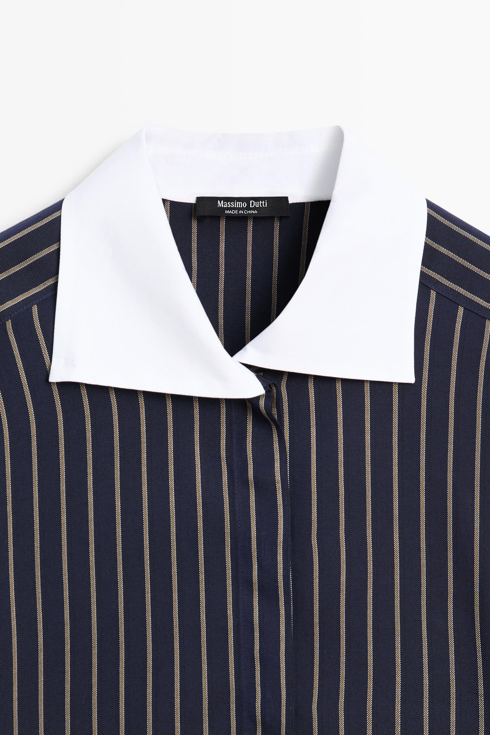Striped contrast collar shirt — NAVY BLUE