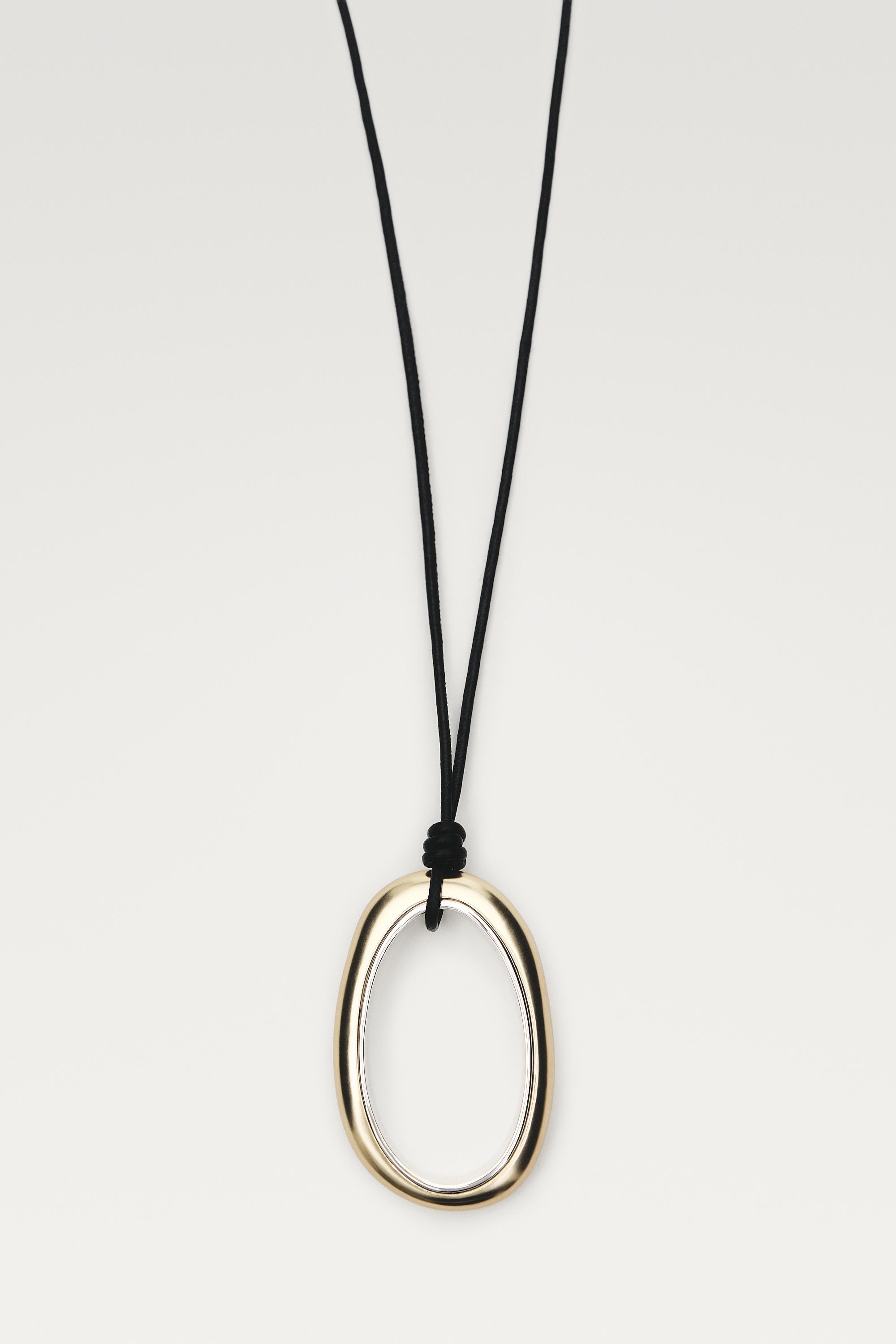 Leather cord necklace with oval pendant — GOLDEN