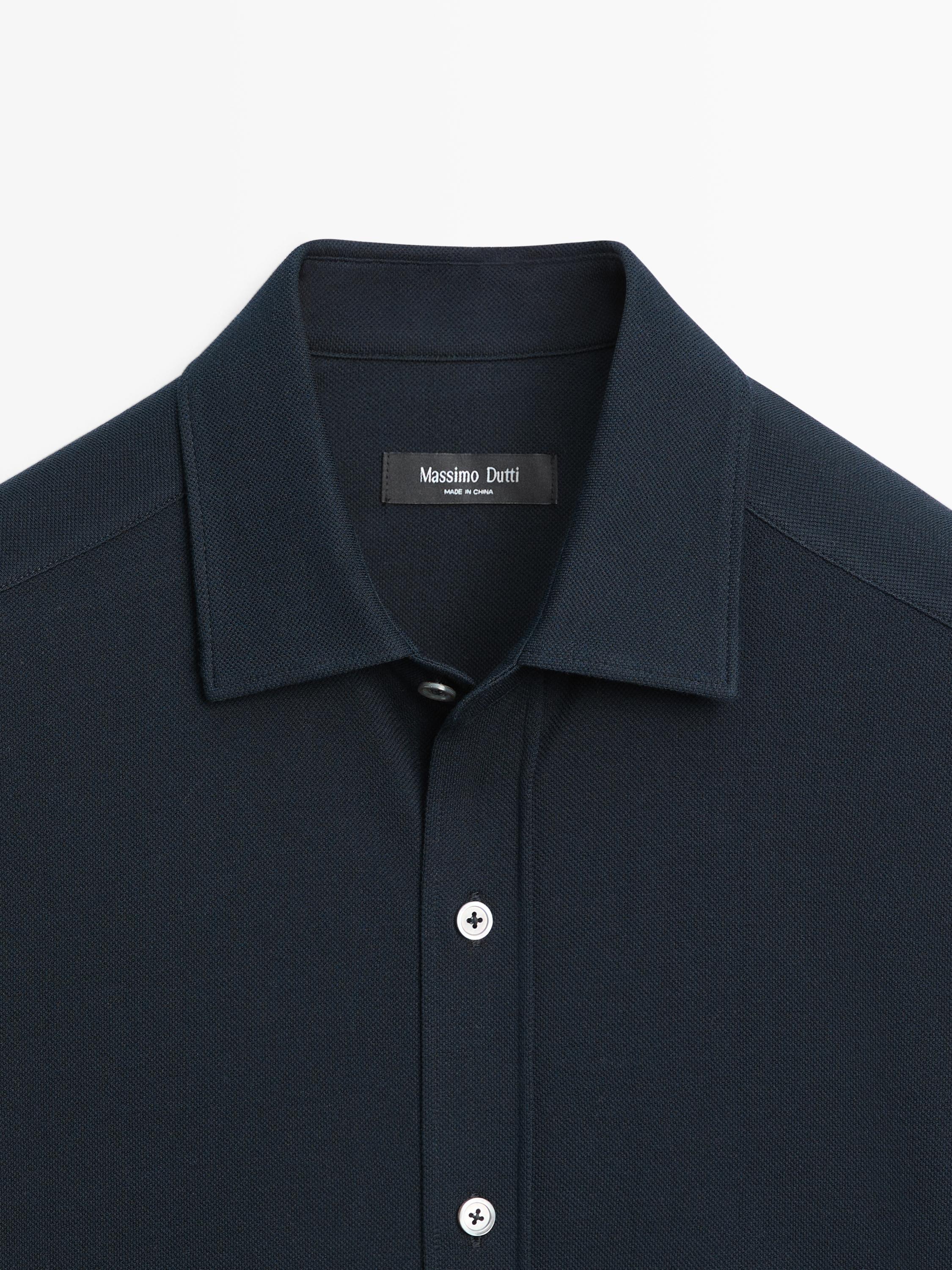 Regular fit melange shirt — NAVY BLUE