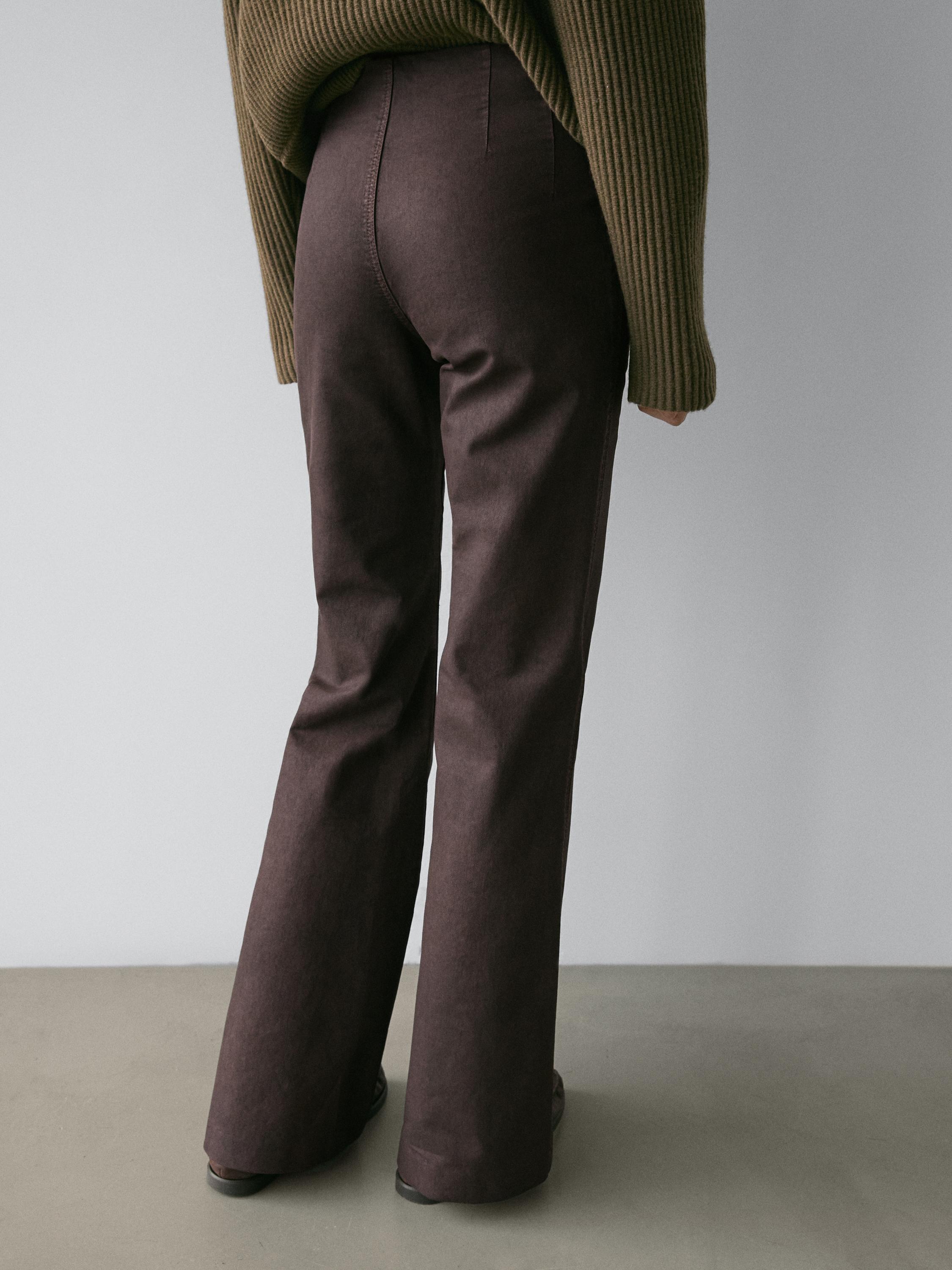 Waxed flare fit trousers — PURPLE