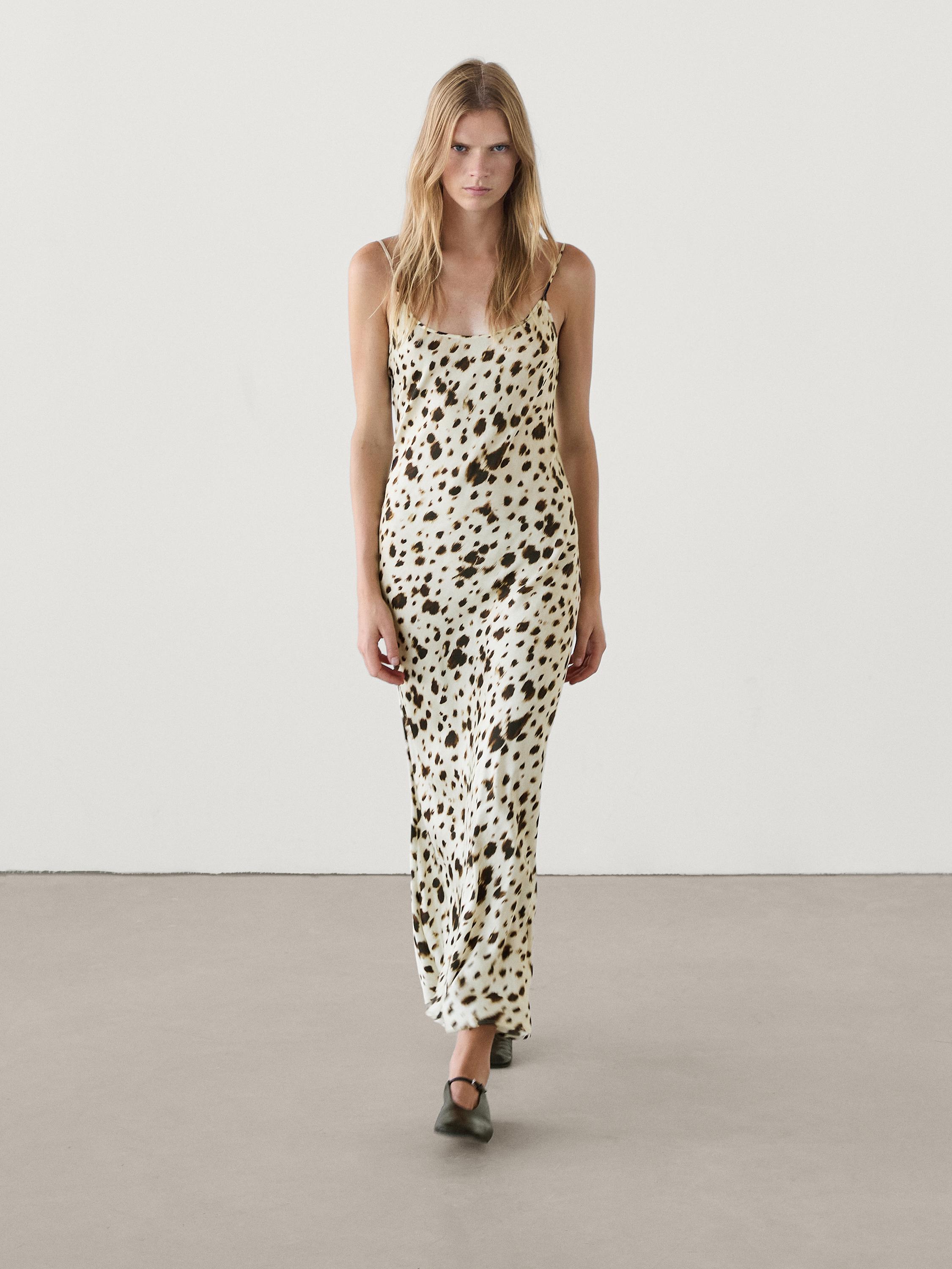 Long printed strappy dress Cream Smart Dresses And Jumpsuits Massimo Dutti