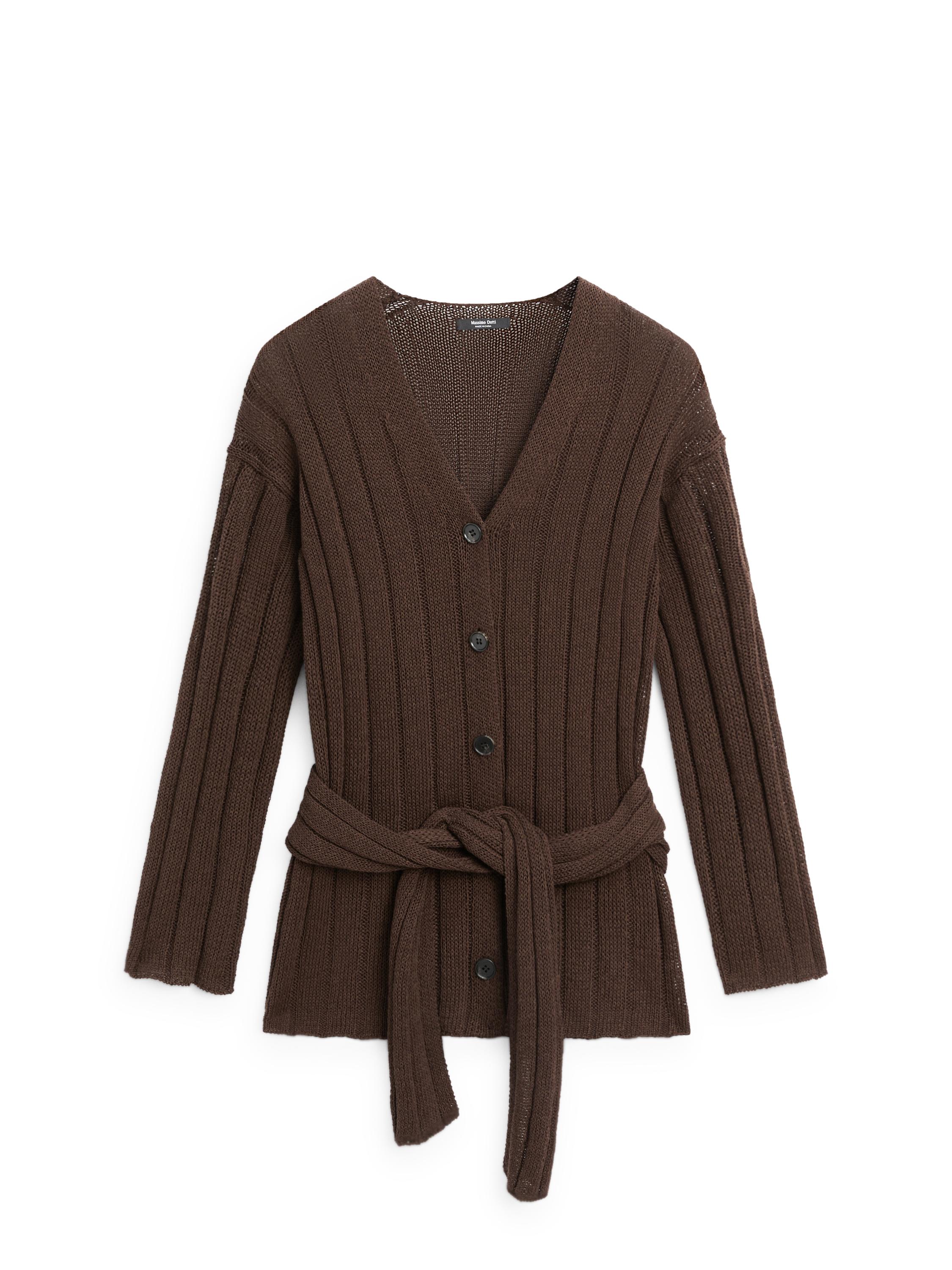 Knit cardigan with waist detail — Chocolate