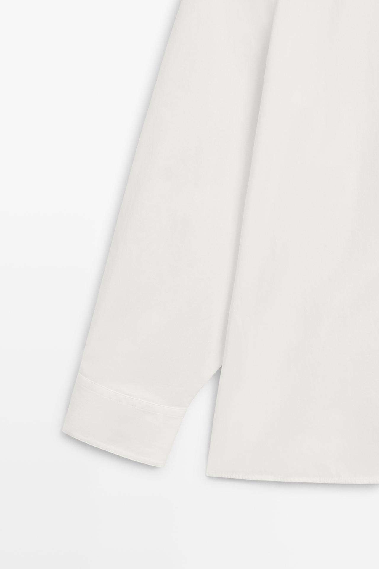 Poplin shirt with stand collar and pocket detail — WHITE