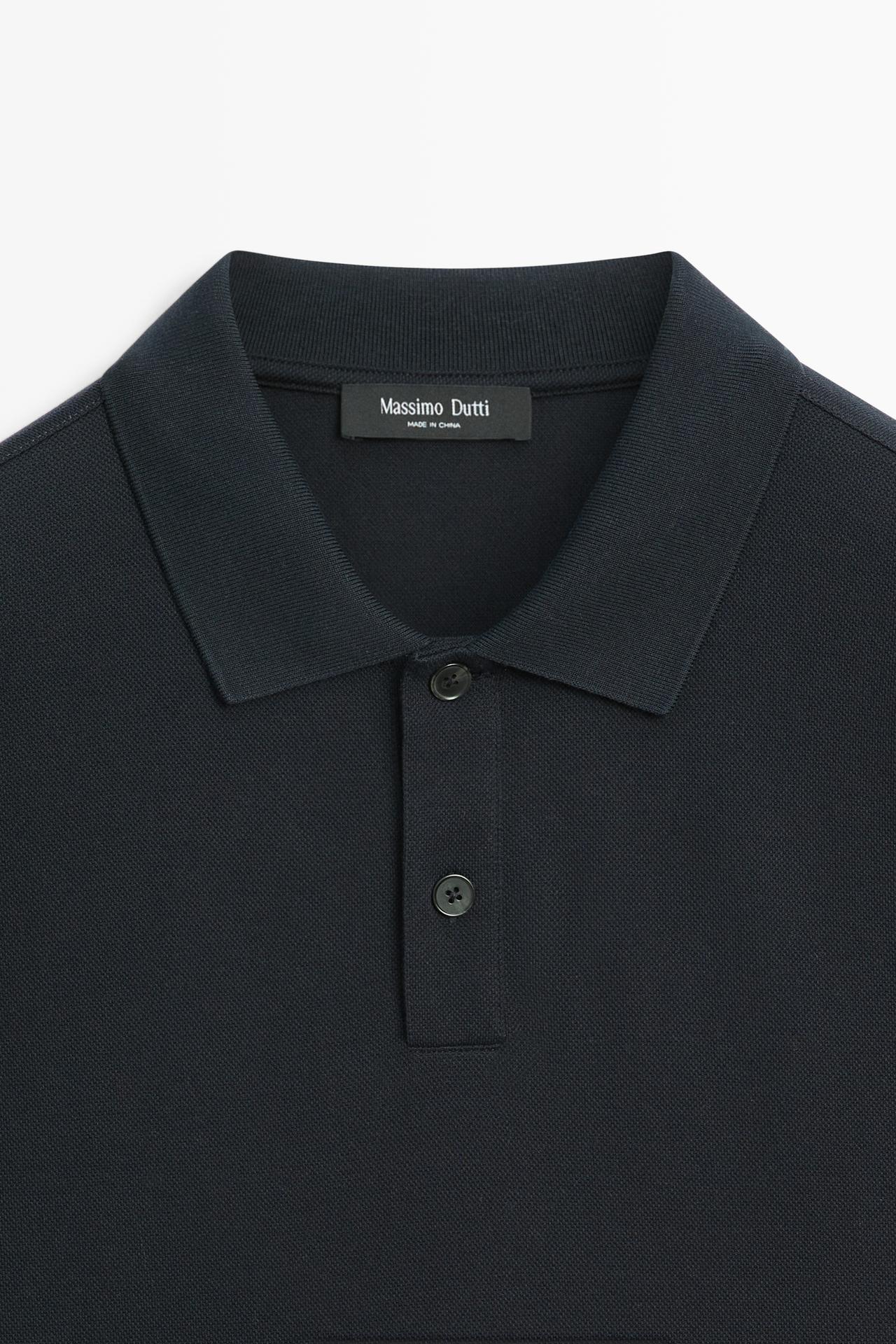 100% cotton micro-textured knit polo shirt — NAVY BLUE