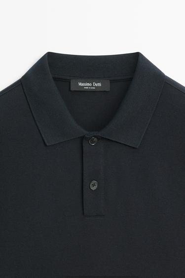 100% cotton micro-textured knit polo shirt — NAVY BLUE 4
