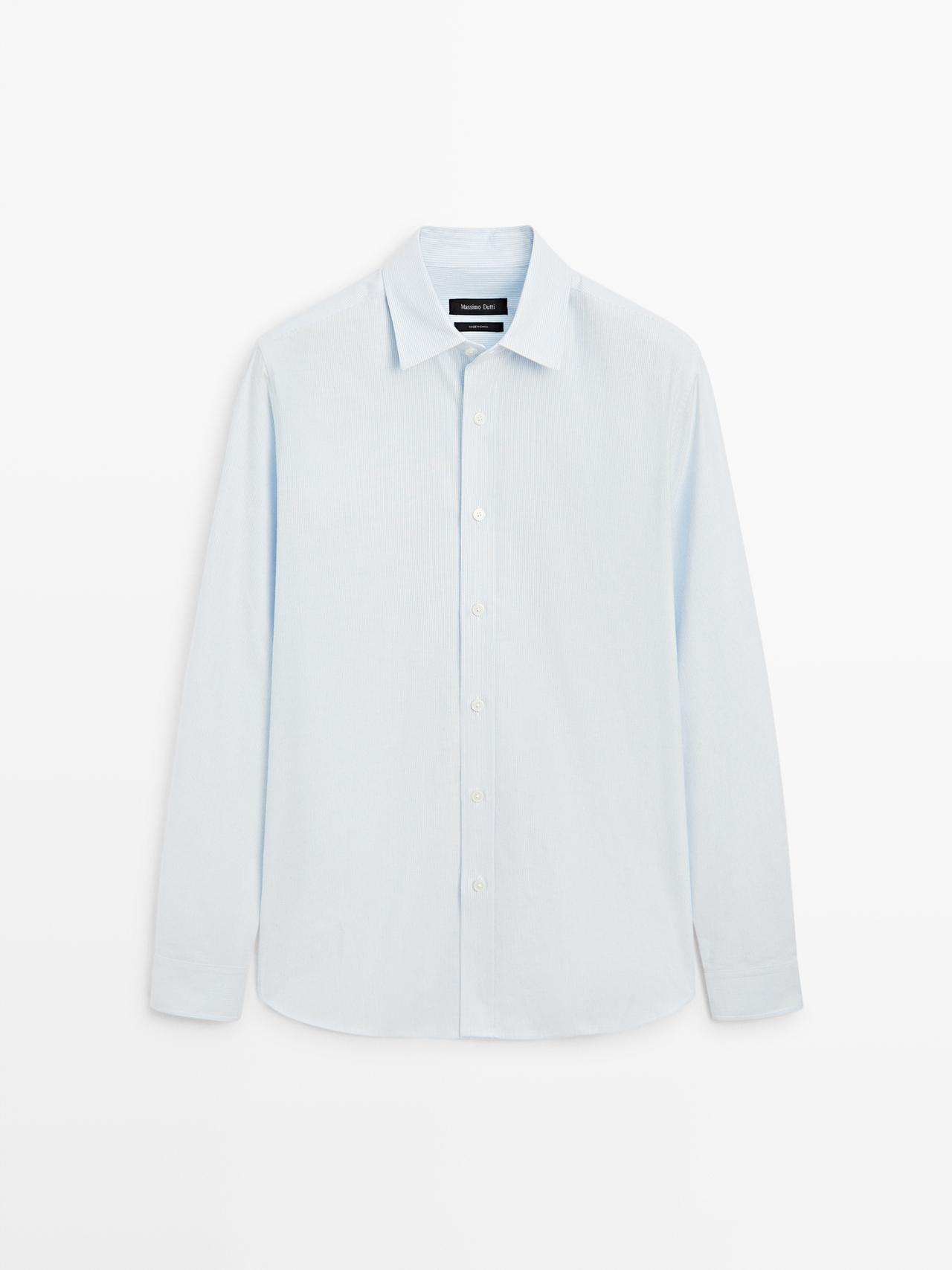 Massimo Dutti - Herre - Nålestribet, Regular Fit Skjorte - Himmelblå - S