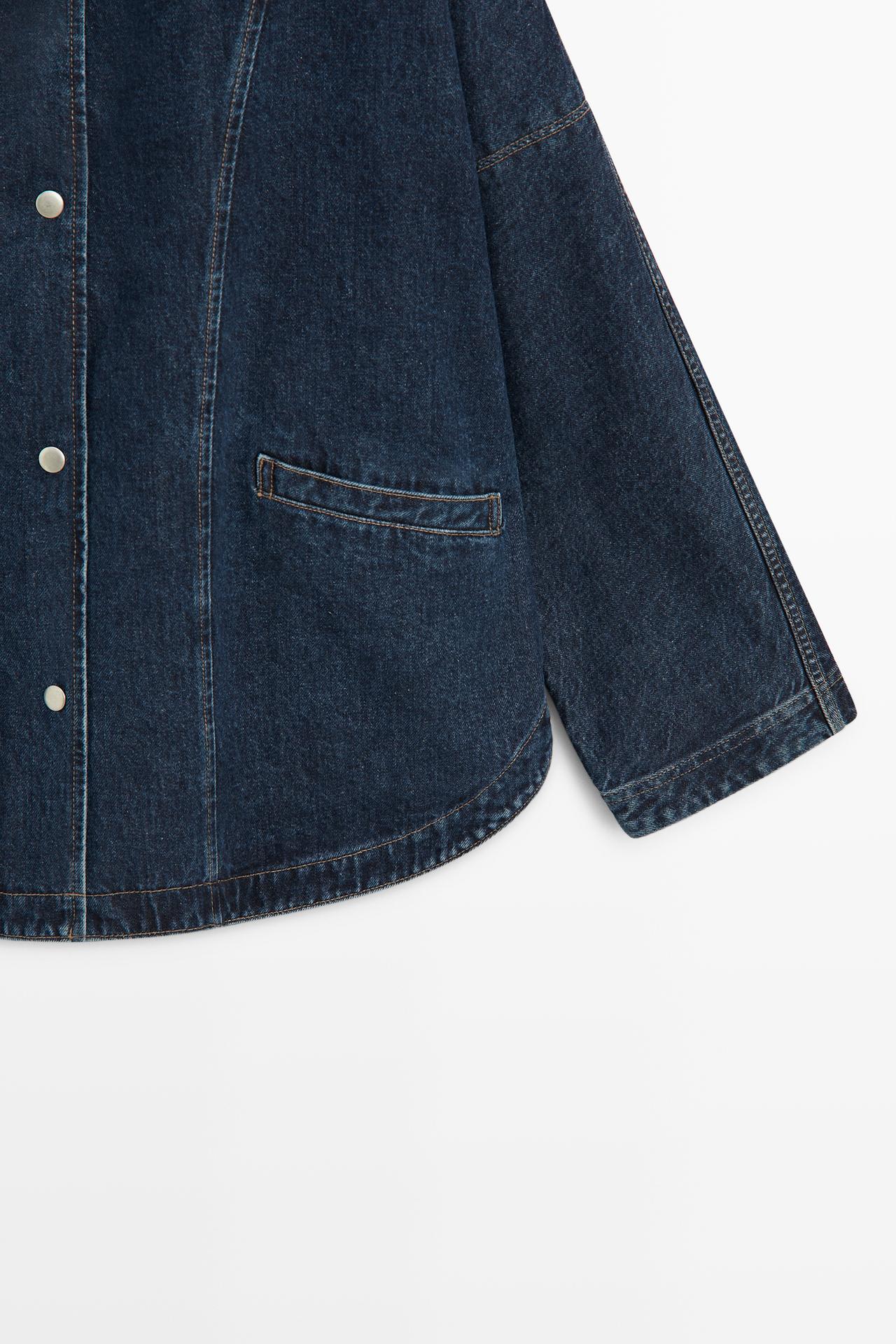 100% cotton high neck denim jacket — DARK BLUE
