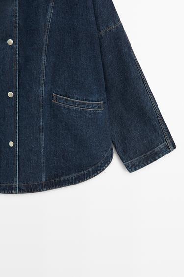 100% cotton high neck denim jacket — DARK BLUE 7