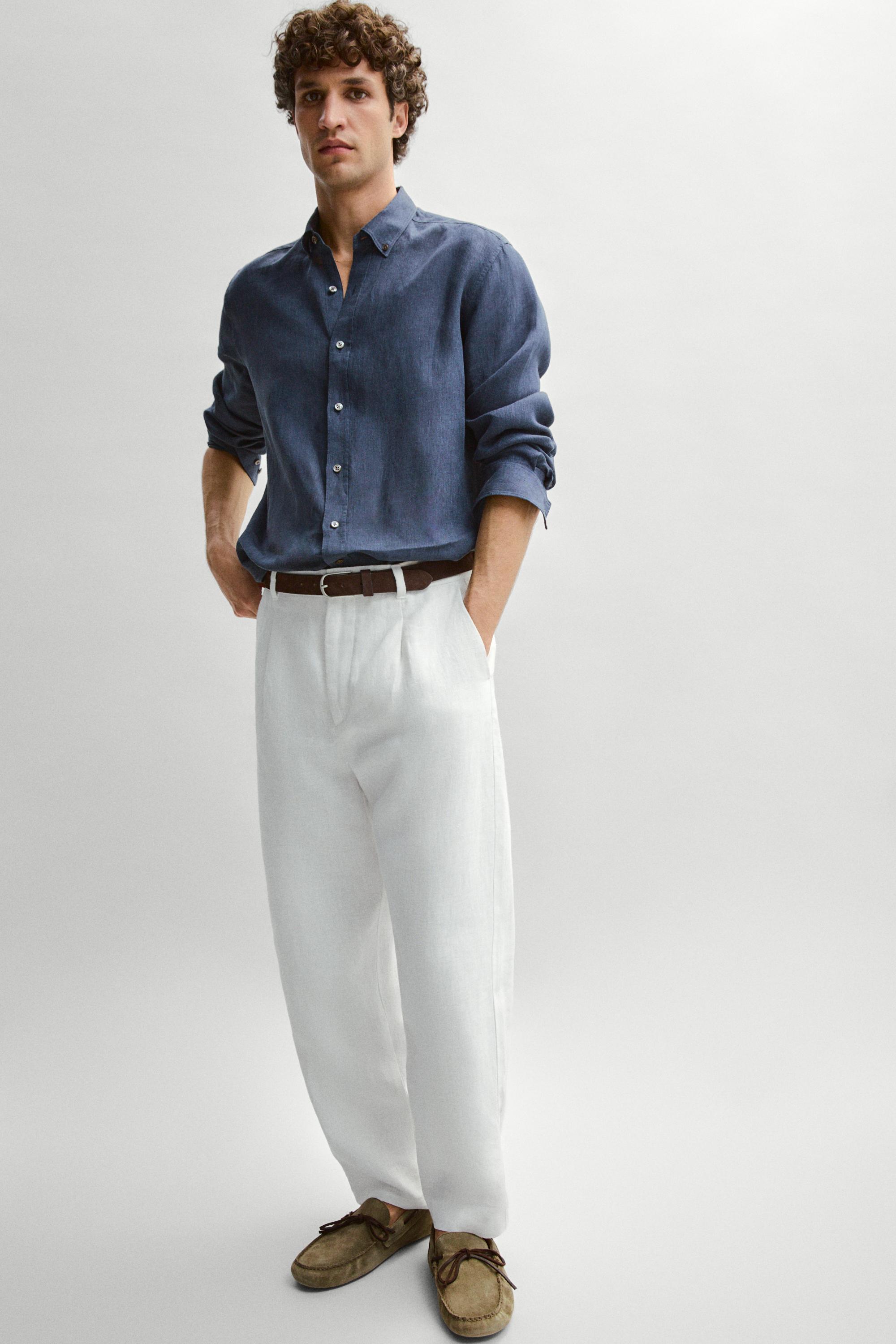 100% linen regular fit shirt — PETROL BLUE