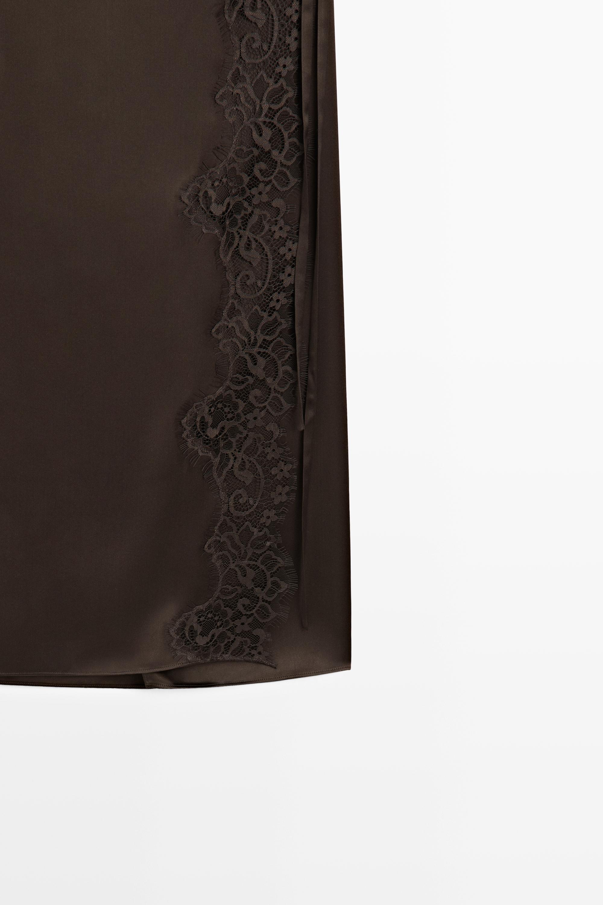 100% silk lace-detail pareo skirt — Chocolate