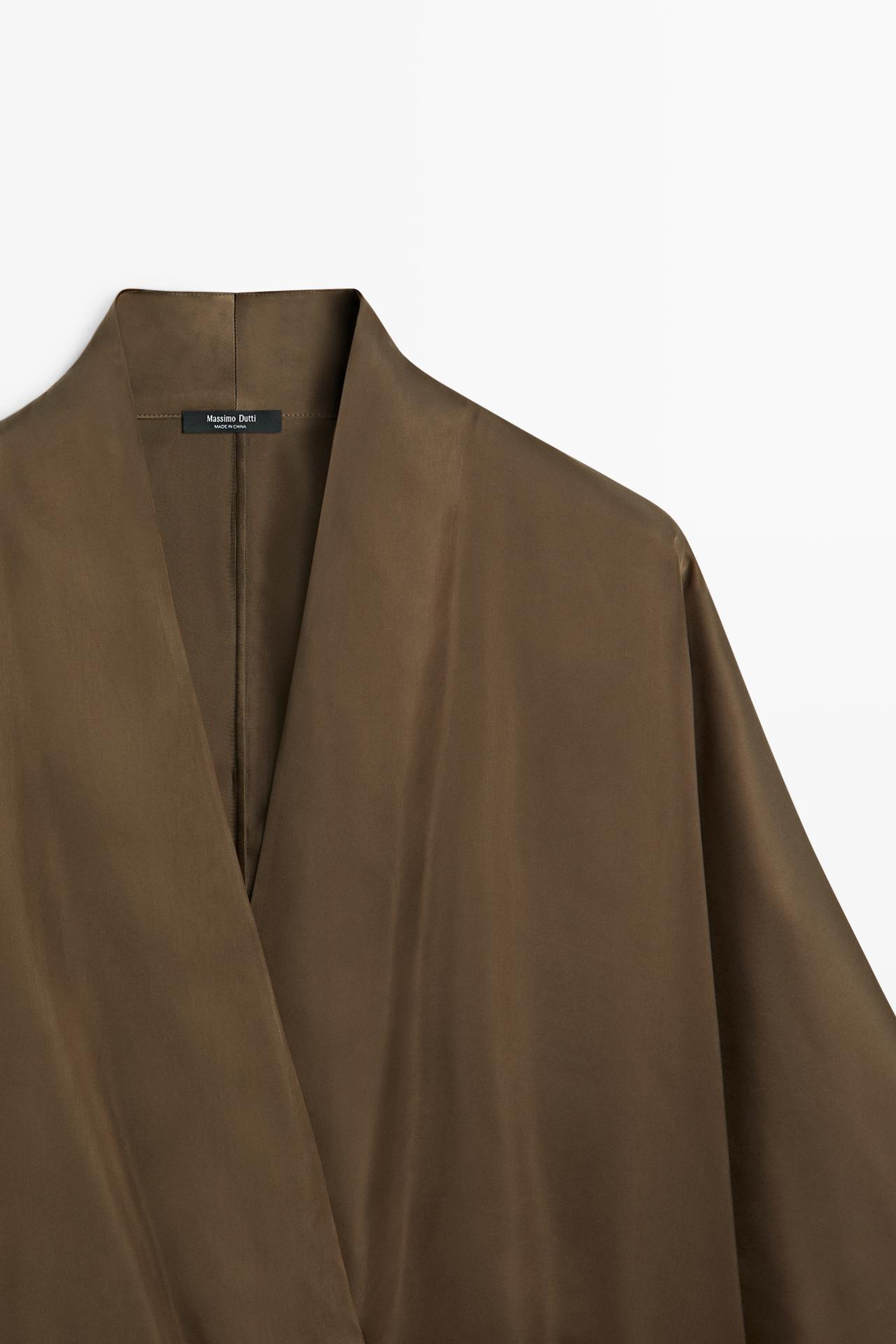 Satin wrap blouse with batwing sleeves — METALLIC
