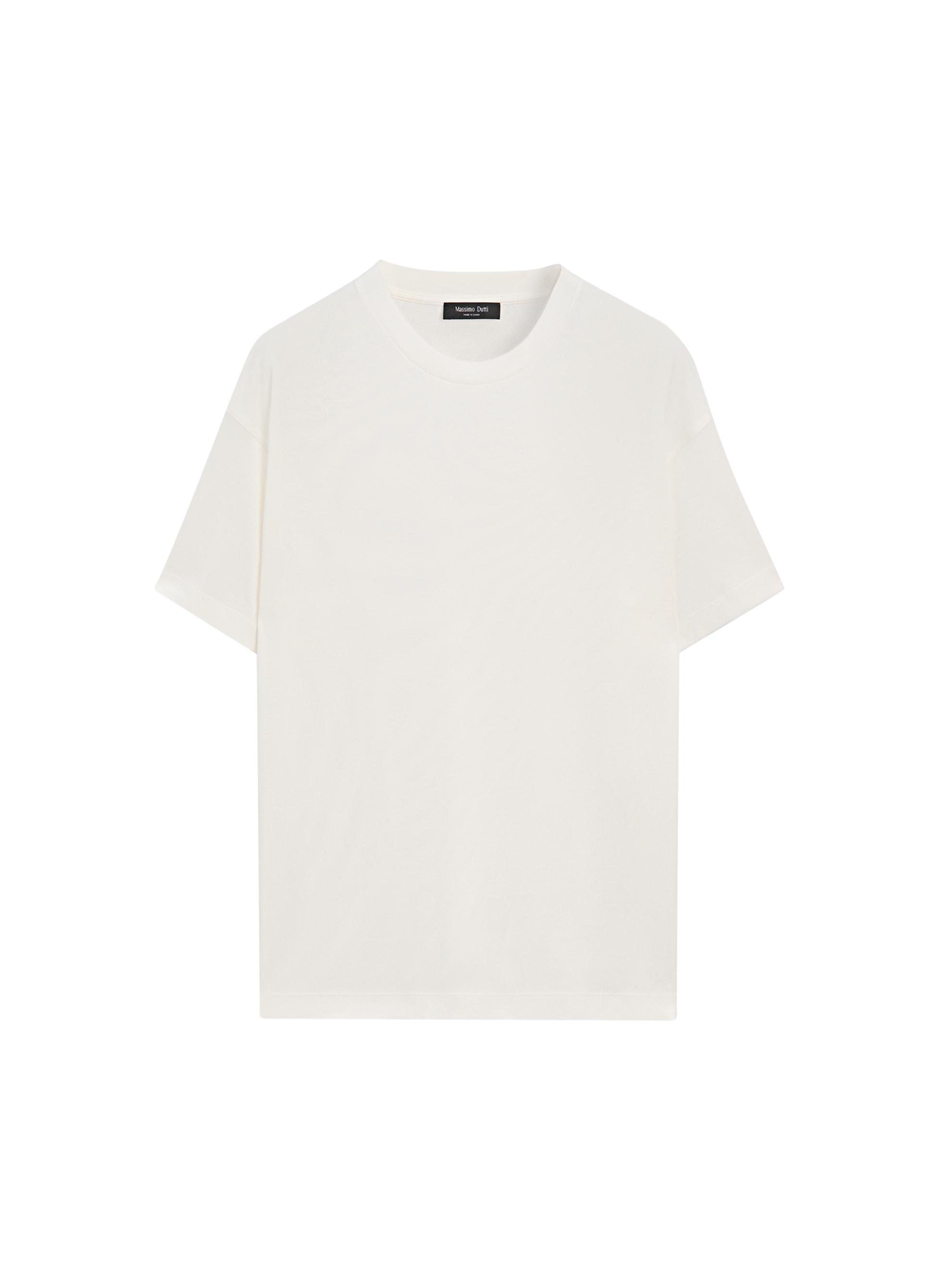 Boxy fit short sleeve cotton blend T-shirt — CREAM
