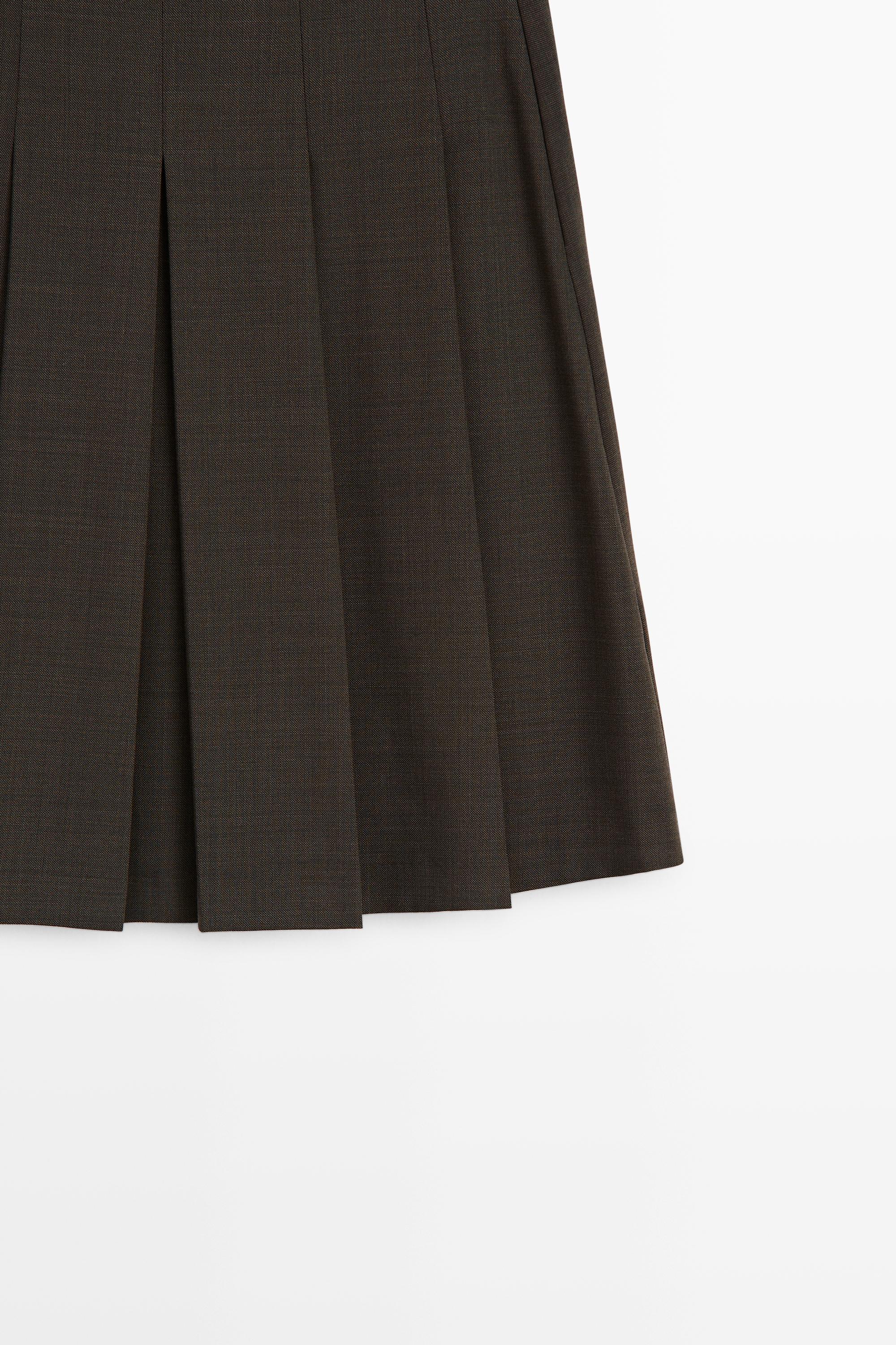 Wool blend pleated mini skirt — Chocolate