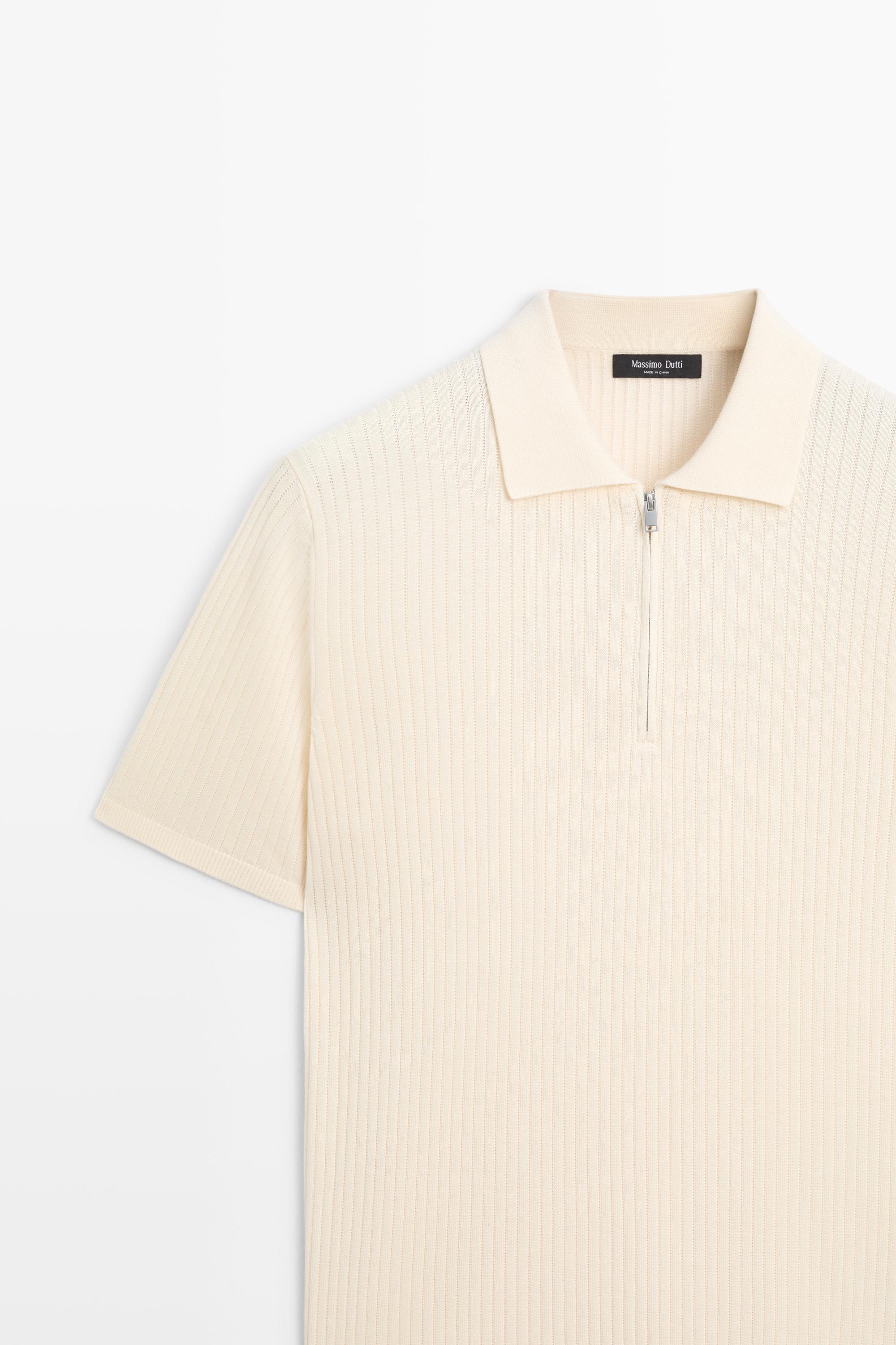 Cotton knit half-zip polo — CREAM