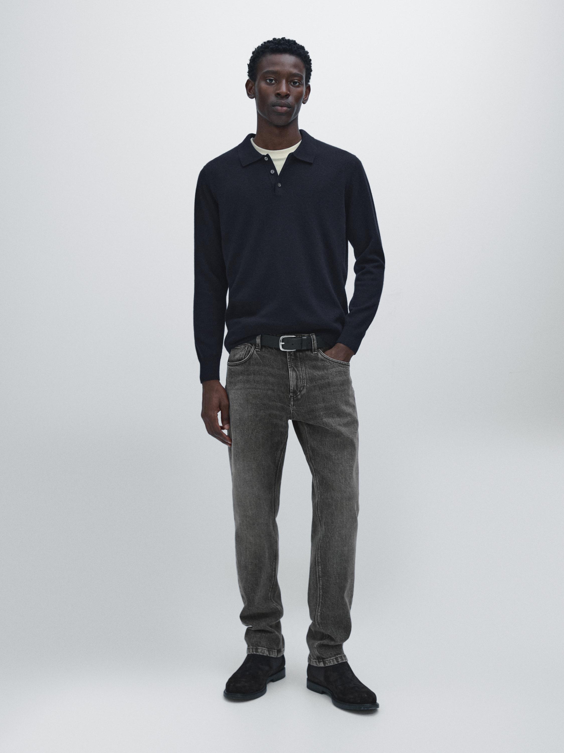 울 블렌드 니트 폴로 스웨터