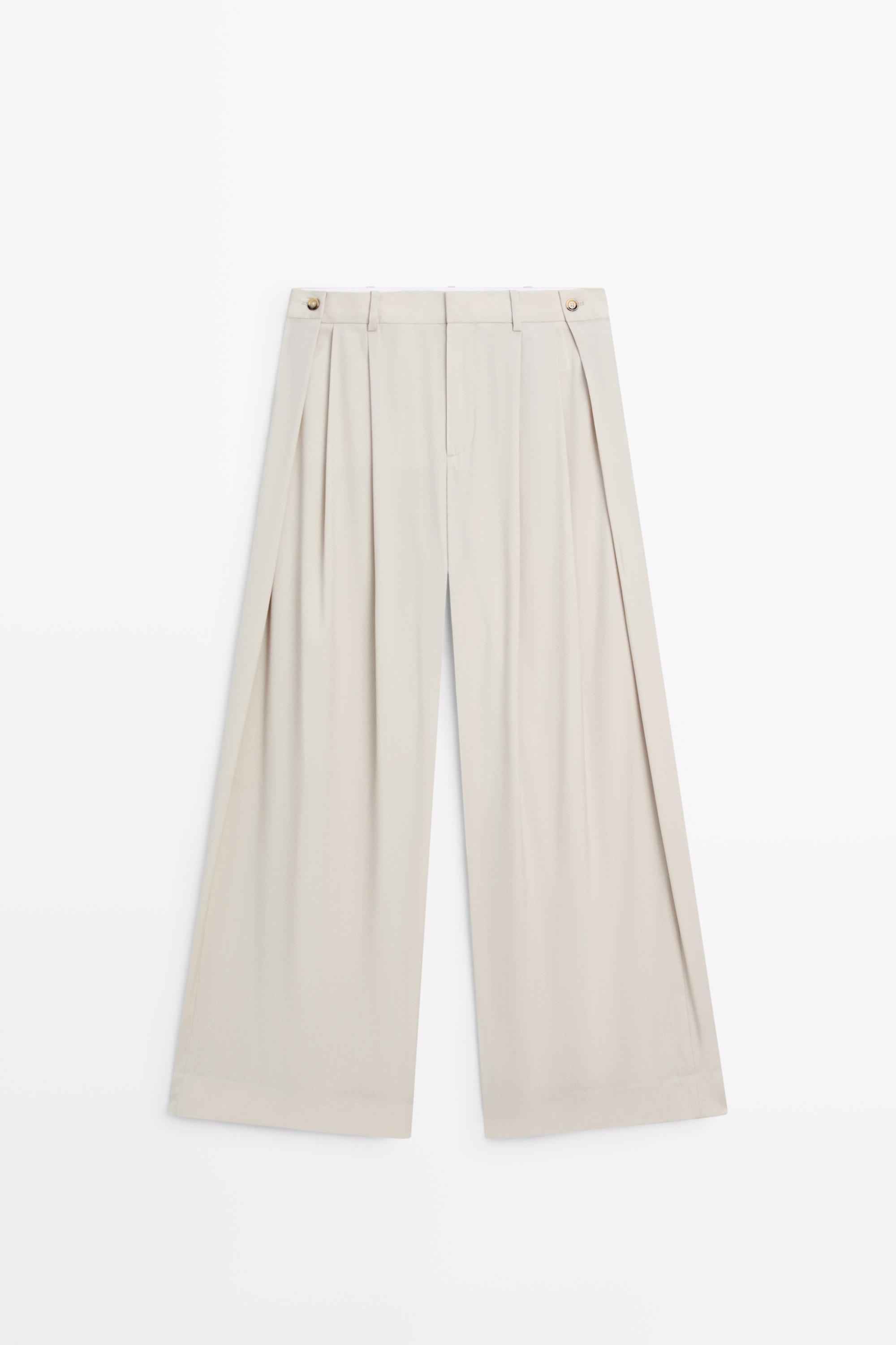Wool blend darted pants with button detail — ICE