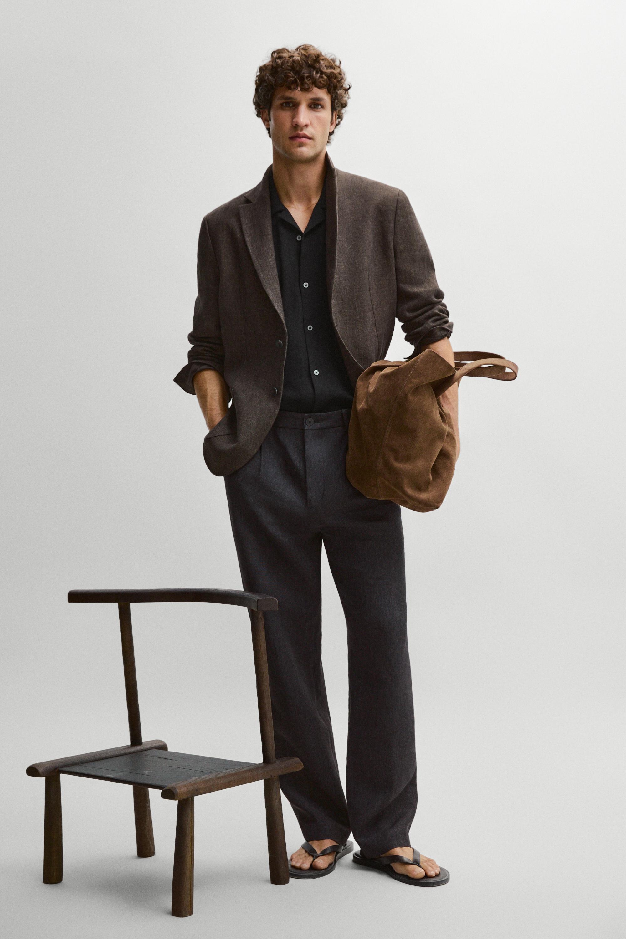 100% linen melange blazer — BROWN