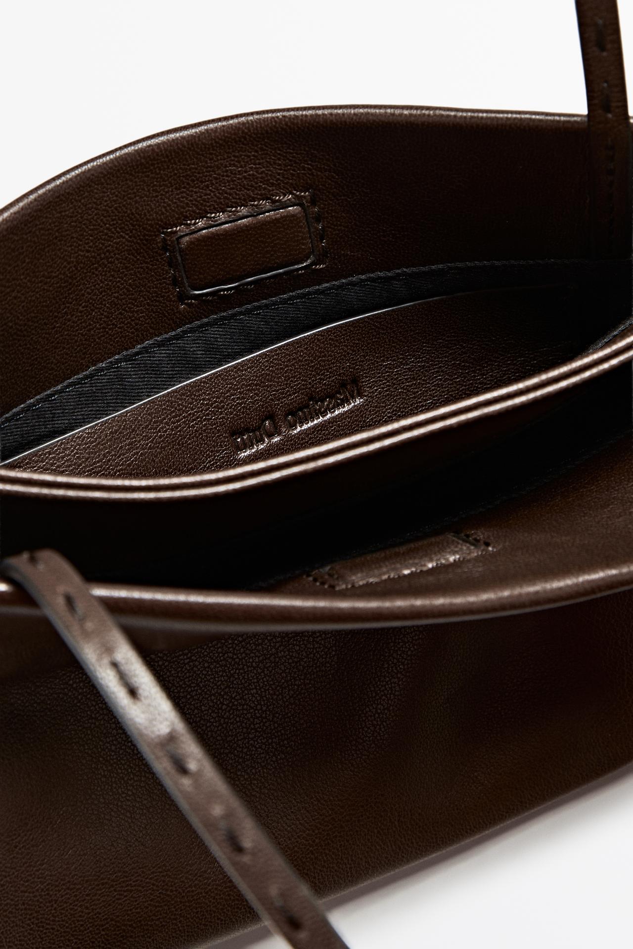 Nappa leather double compartment bag — BROWN